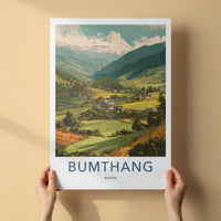 Bumthang Poster - Bhutan Travel Art - Mountain Valley Village Home Decor