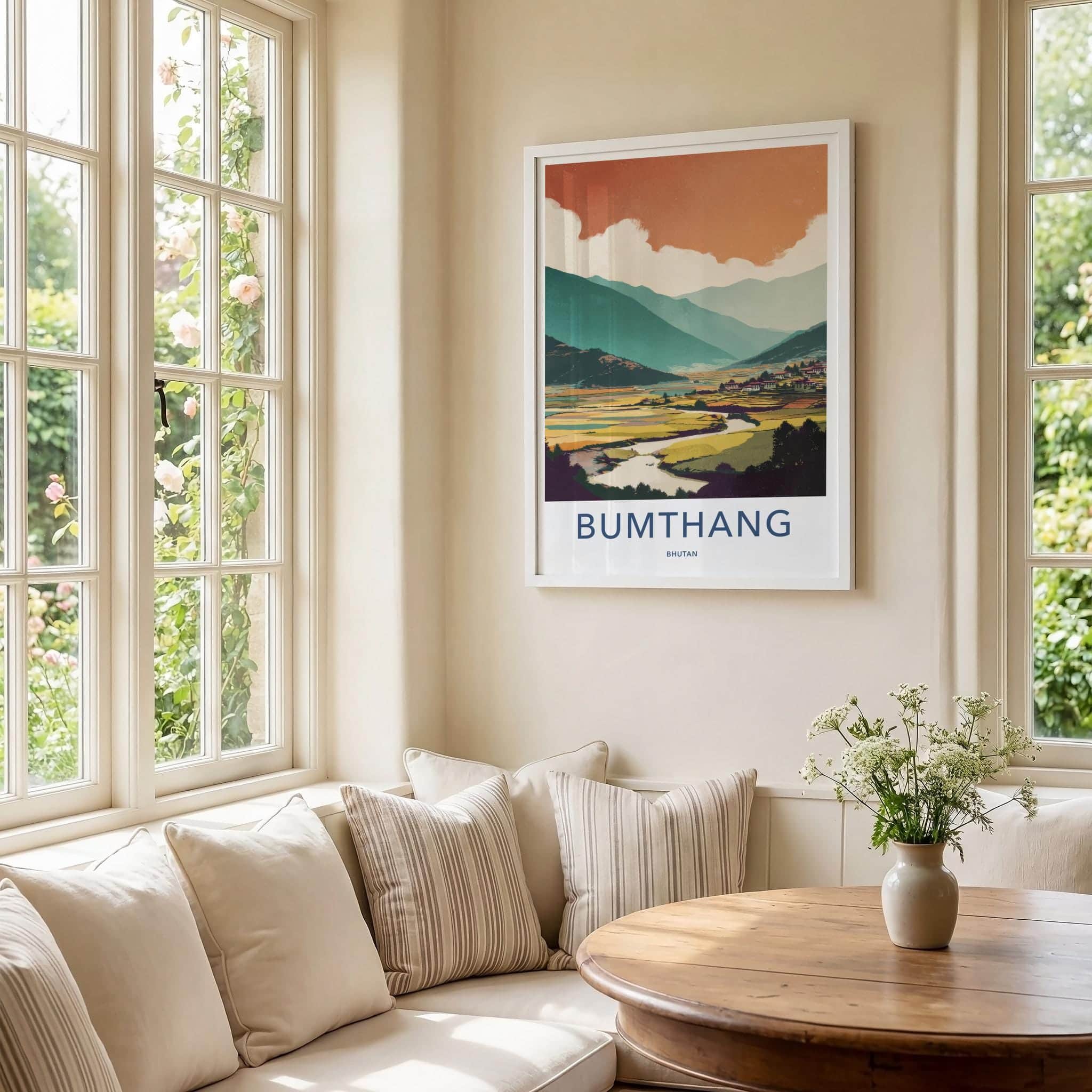 Bumthang Poster - Bhutan Travel Art - Serene Mountain Valley Home Decor