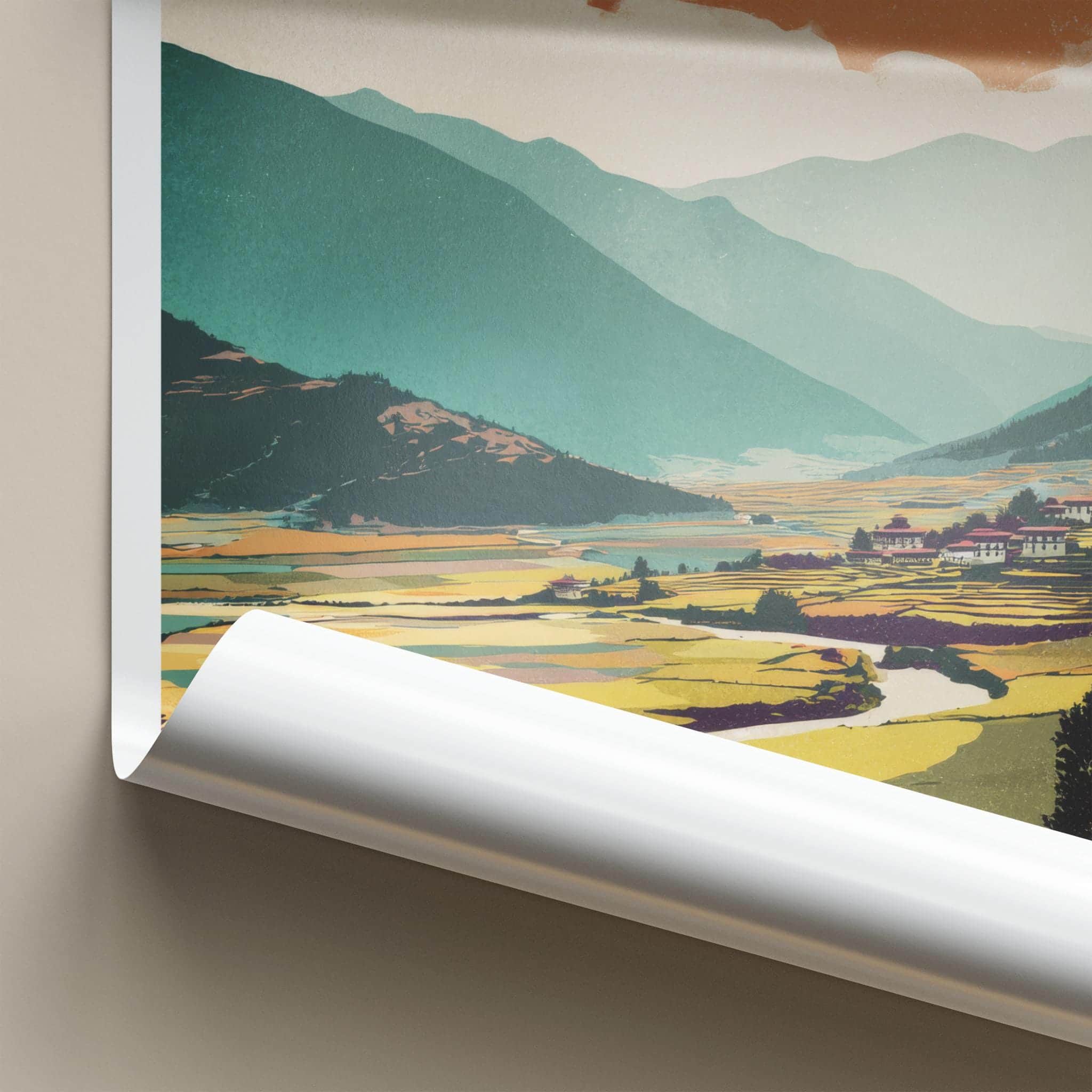 Bumthang Poster - Bhutan Travel Art - Serene Mountain Valley Home Decor