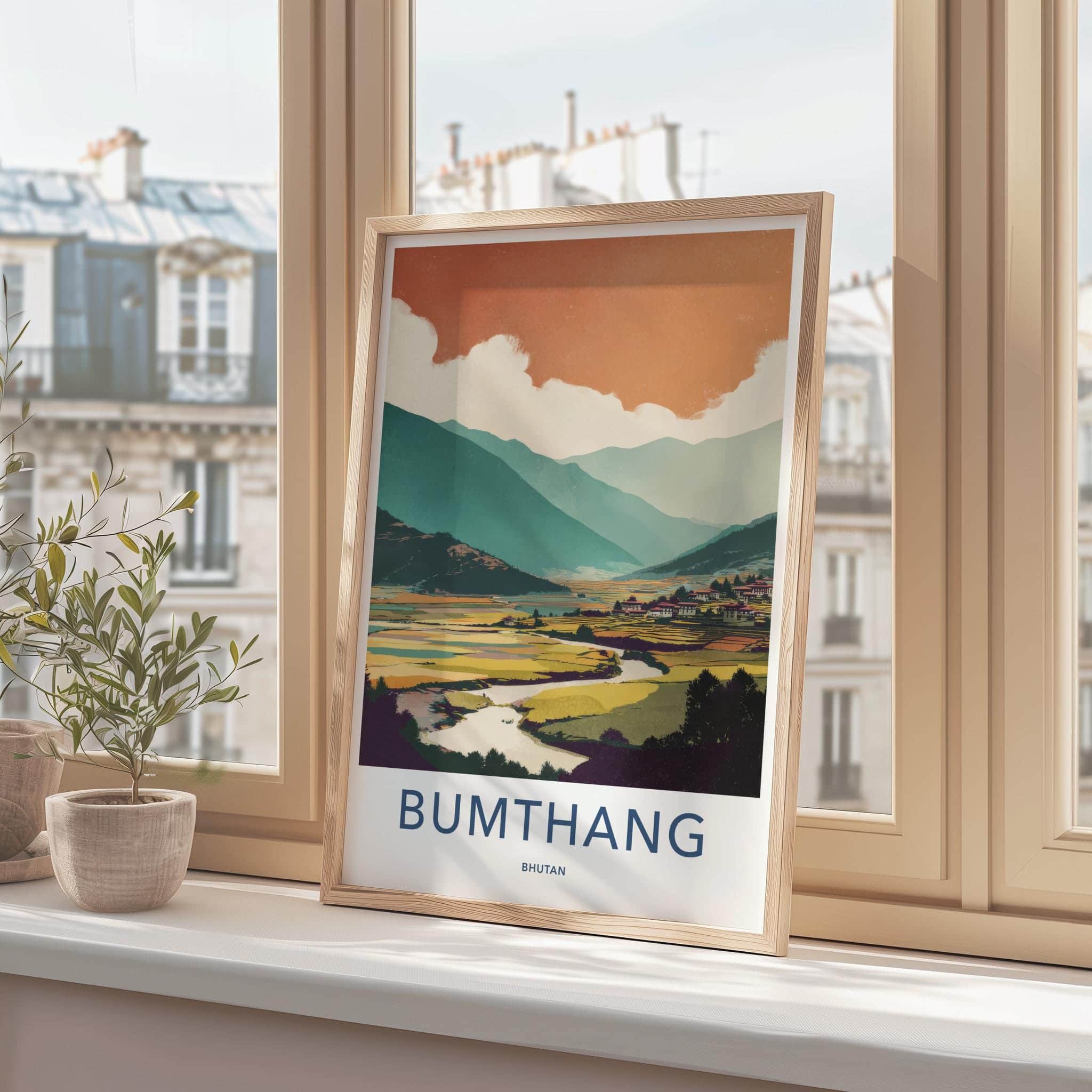 Bumthang Poster - Bhutan Travel Art - Serene Mountain Valley Home Decor