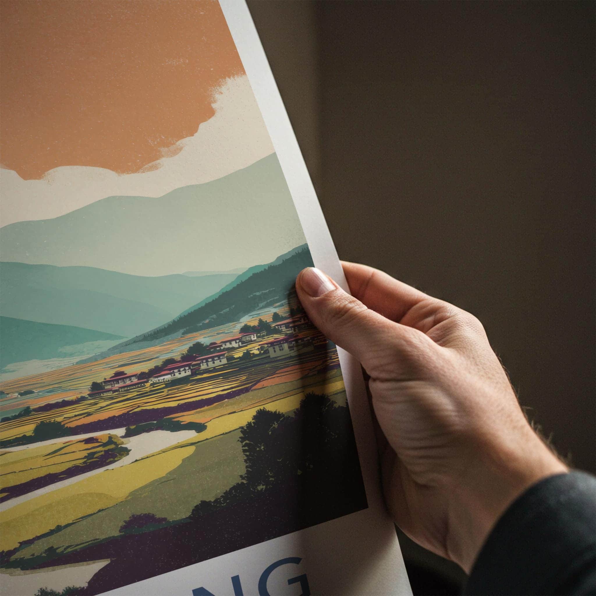 Bumthang Poster - Bhutan Travel Art - Serene Mountain Valley Home Decor