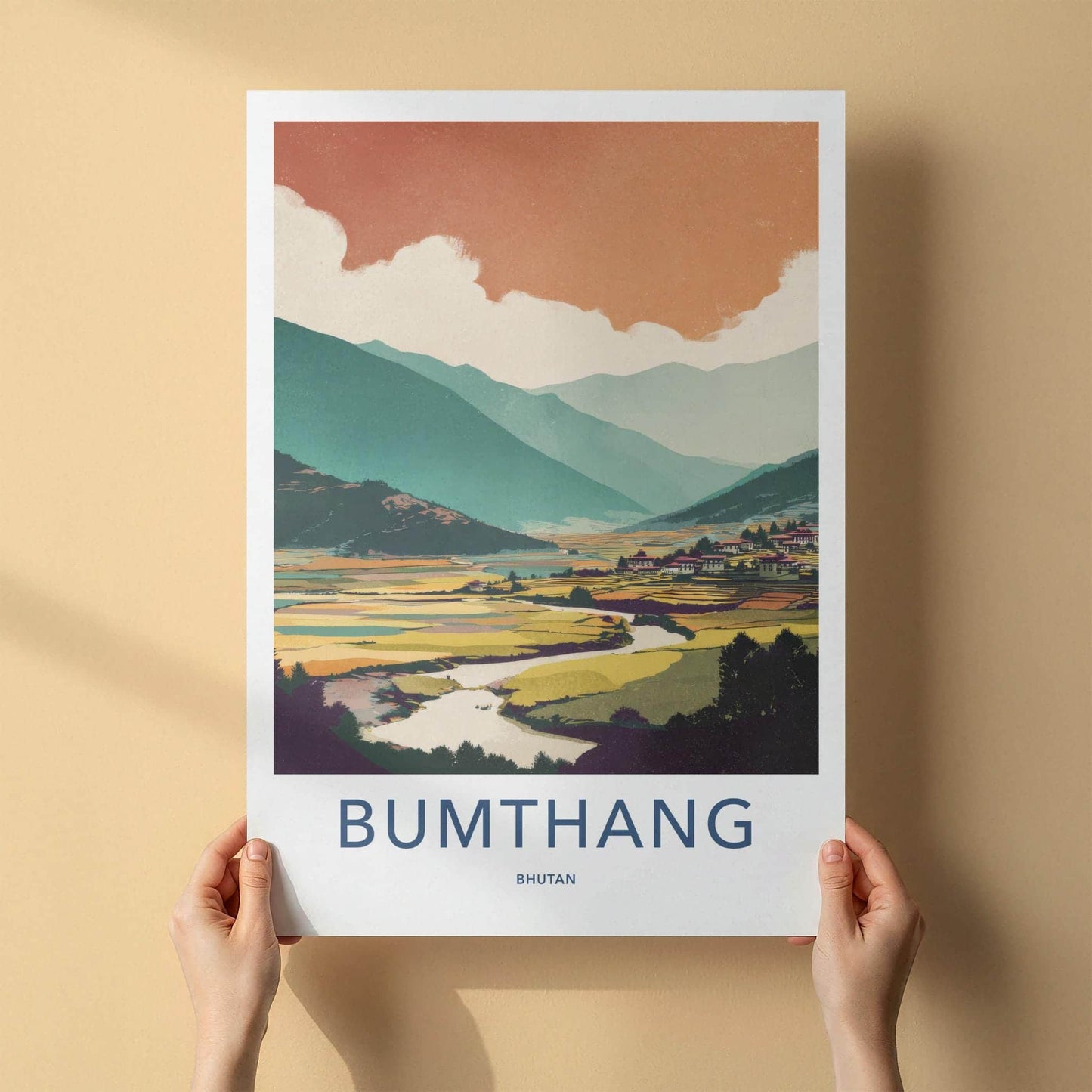 Bumthang Poster - Bhutan Travel Art - Serene Mountain Valley Home Decor