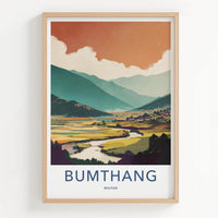 Bumthang Poster - Bhutan Travel Art - Serene Mountain Valley Home Decor