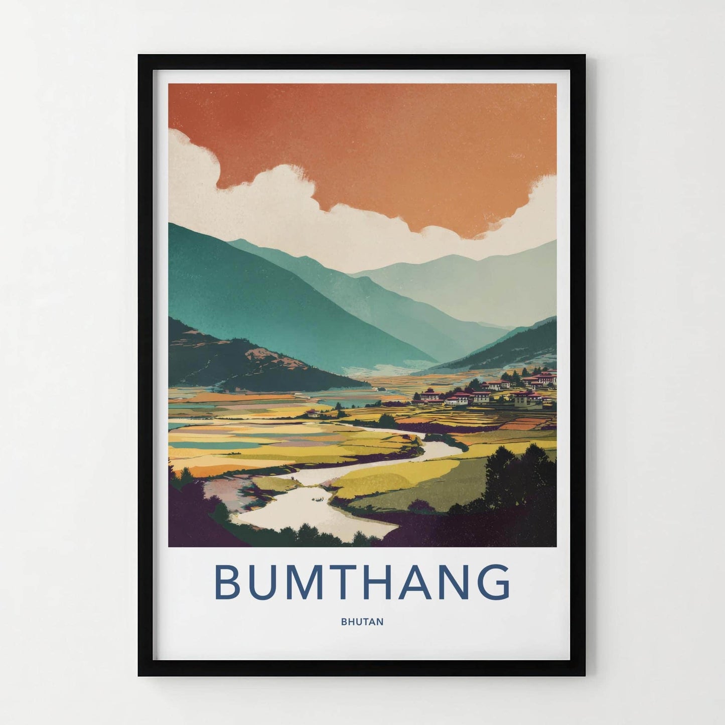 Bumthang Poster - Bhutan Travel Art - Serene Mountain Valley Home Decor