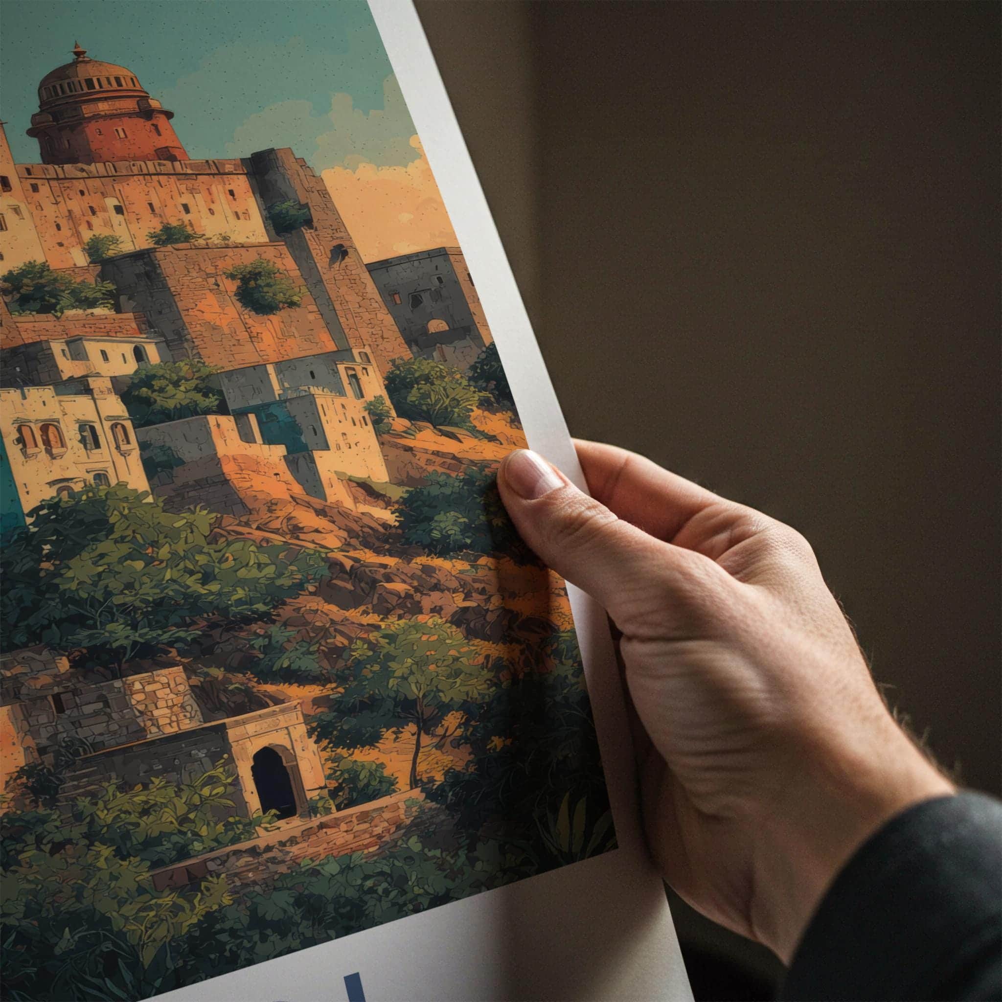 Bundi Poster - India Art Print - Rajasthan Hillside Cityscape Art Home Decor