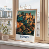 Bundi Poster - India Art Print - Rajasthan Hillside Cityscape Art Home Decor