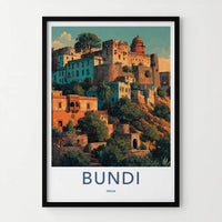Bundi Poster - India Art Print - Rajasthan Hillside Cityscape Art Home Decor