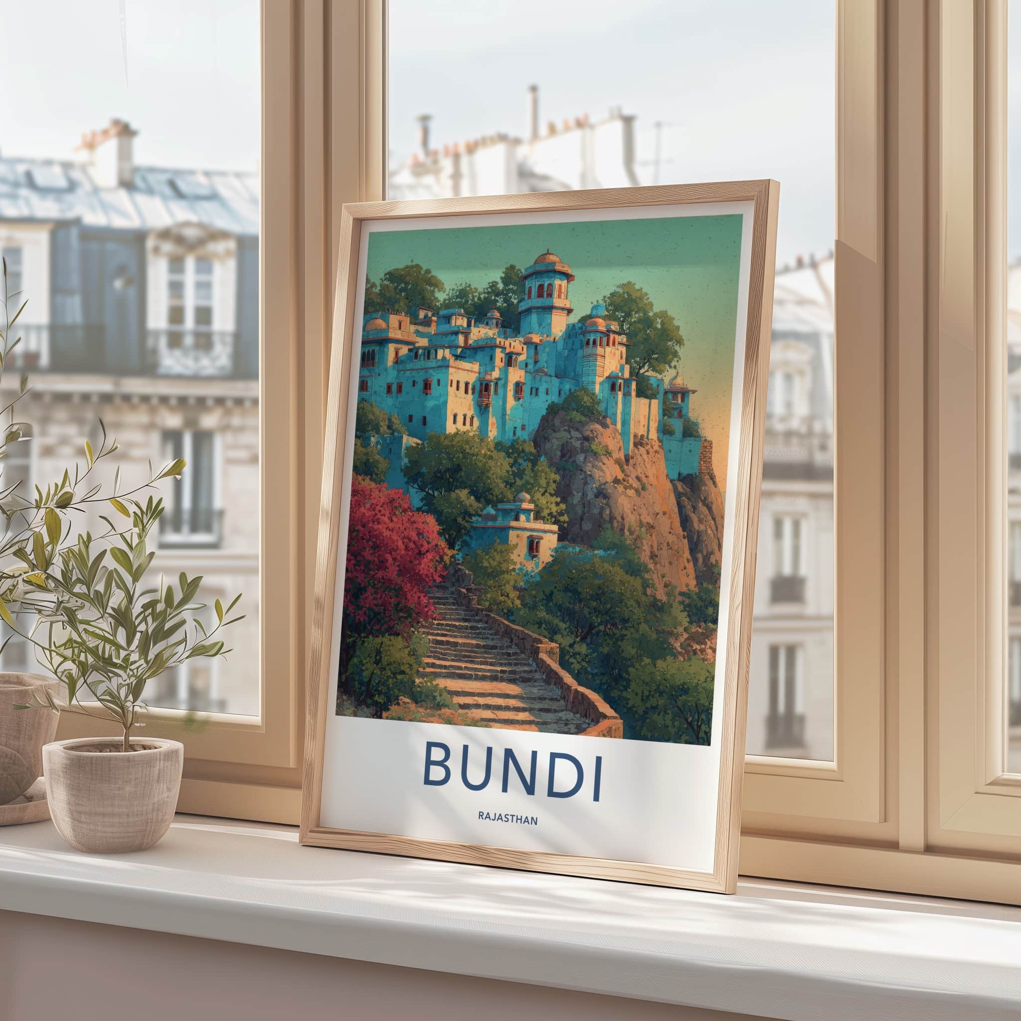 Bundi Poster - India Stone Steps Hillside Home Decor