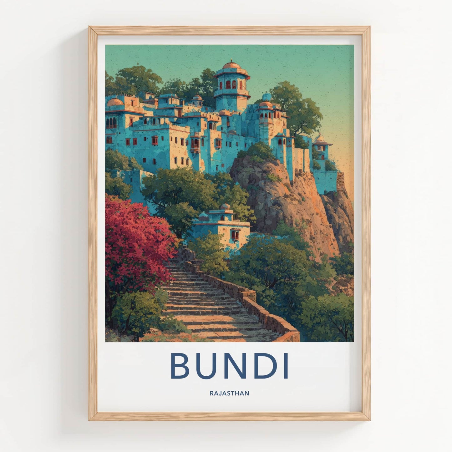 Bundi Poster - India Stone Steps Hillside Home Decor