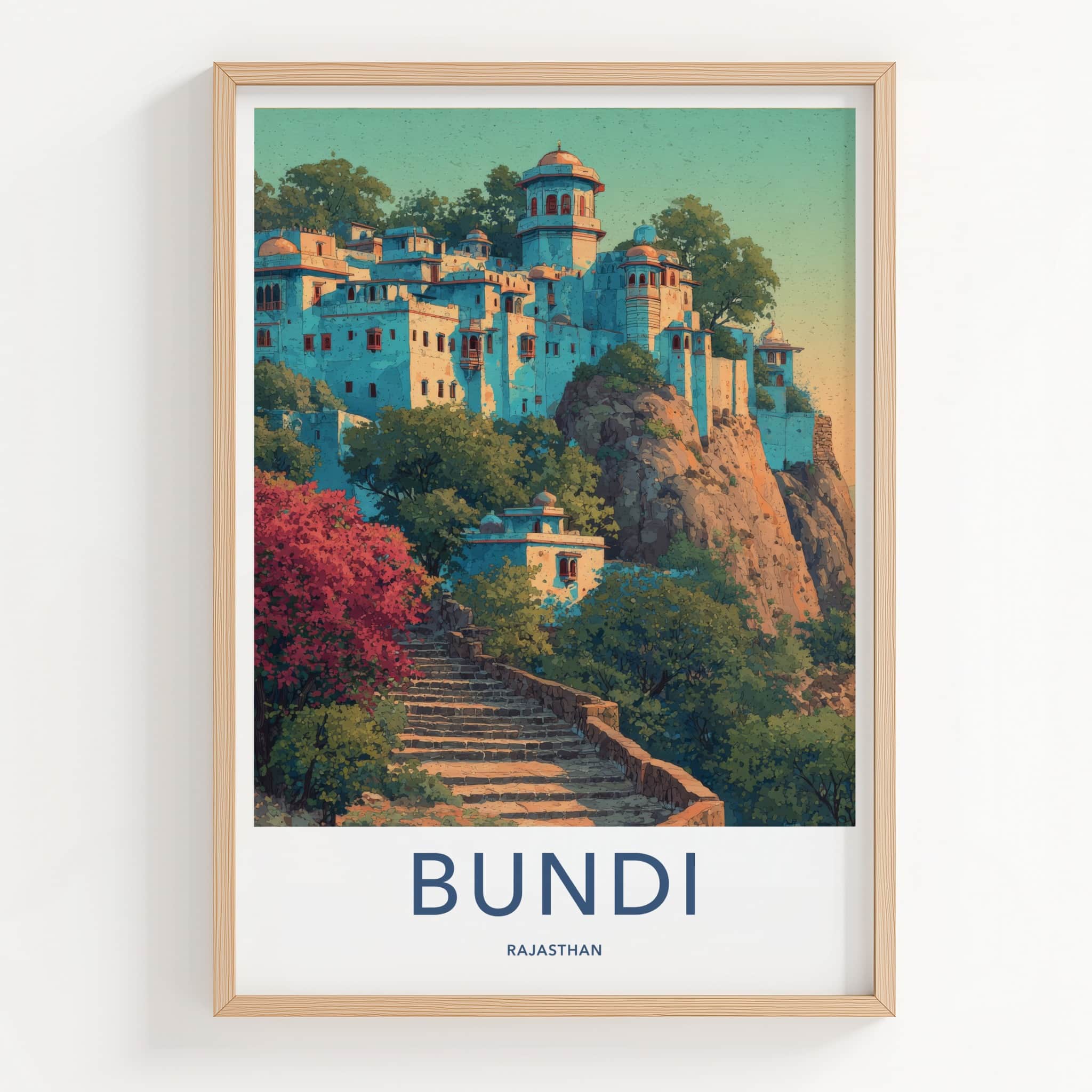 Bundi Poster - India Stone Steps Hillside Home Decor