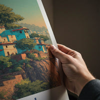 Bundi Poster - India Travel Art - Rajasthan Hillside Houses Home Decor