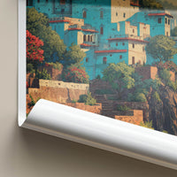 Bundi Poster - India Travel Art - Rajasthan Hillside Houses Home Decor