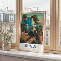 Bundi Poster - India Travel Art - Rajasthan Hillside Houses Home Decor
