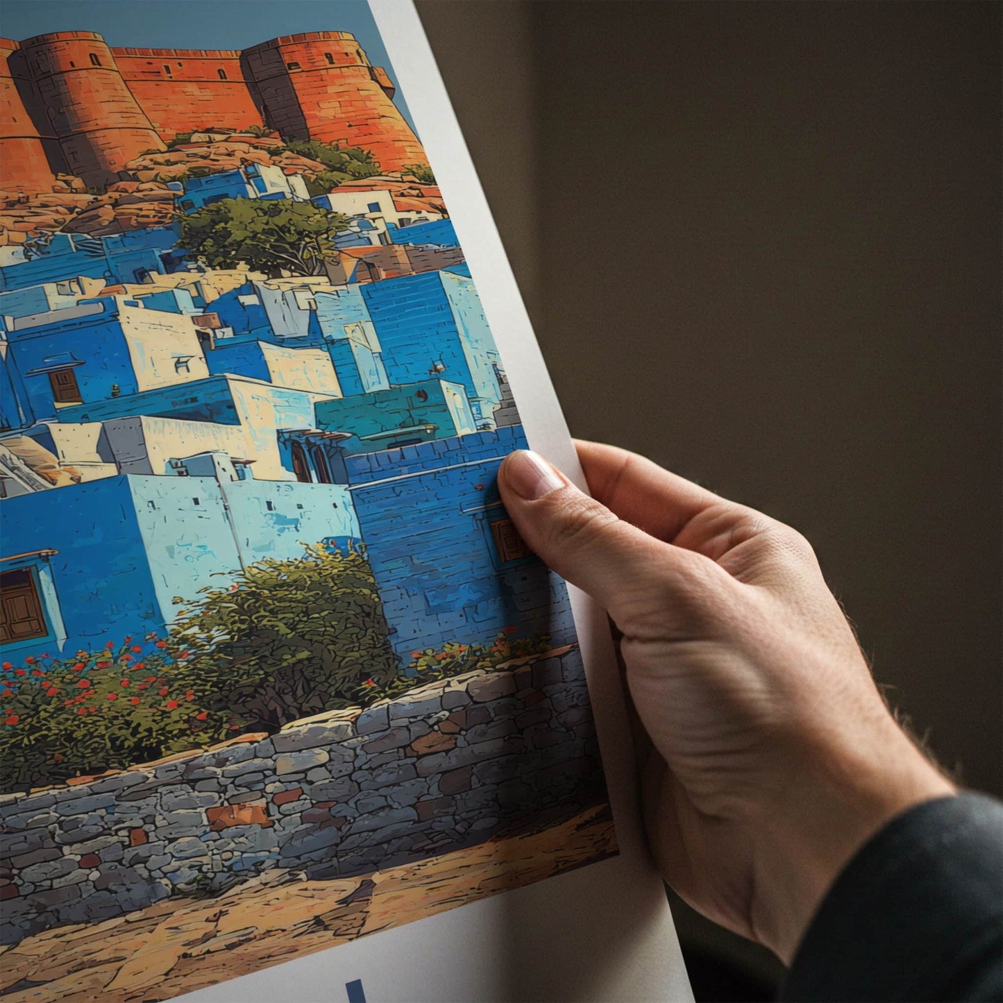 Bundi Poster - India Travel Art - Turquoise Village Fort Wall Decor