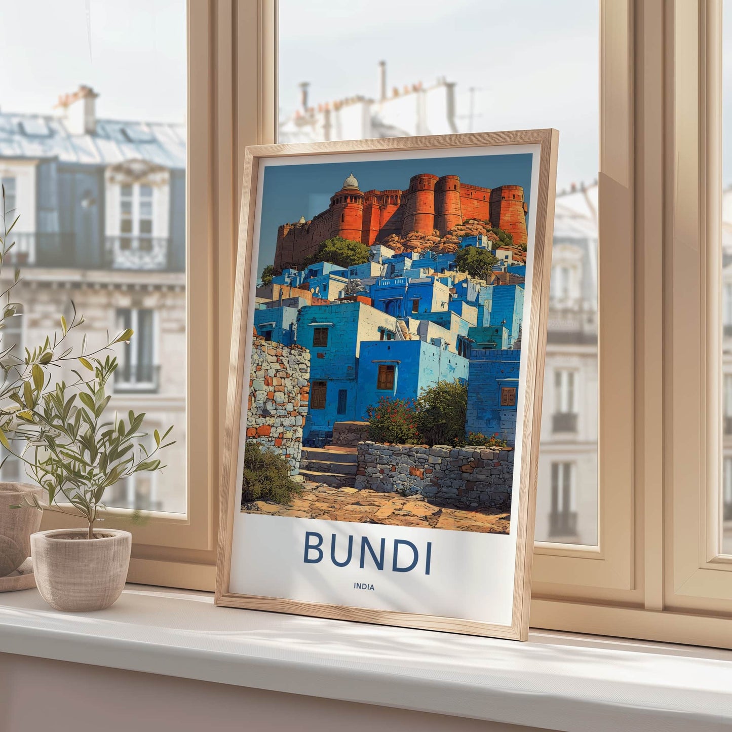 Bundi Poster - India Travel Art - Turquoise Village Fort Wall Decor