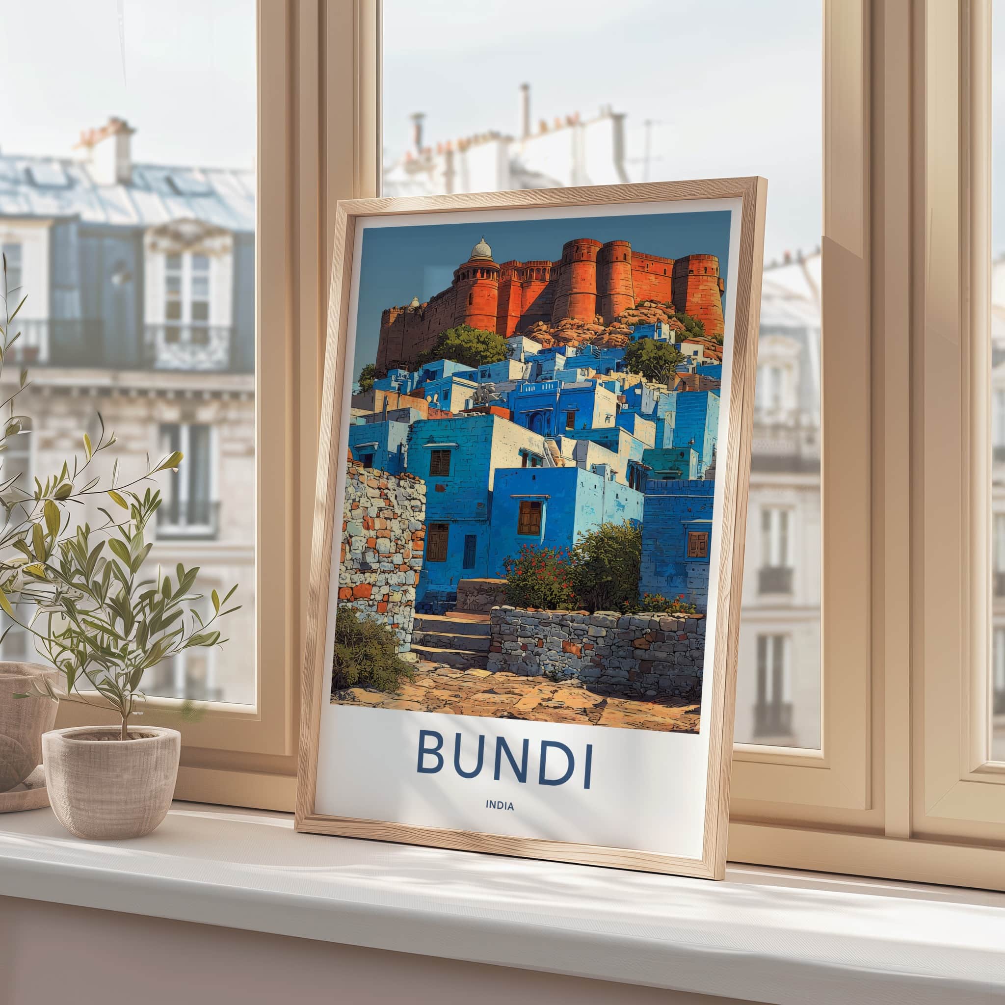 Bundi Poster - India Travel Art - Turquoise Village Fort Wall Decor