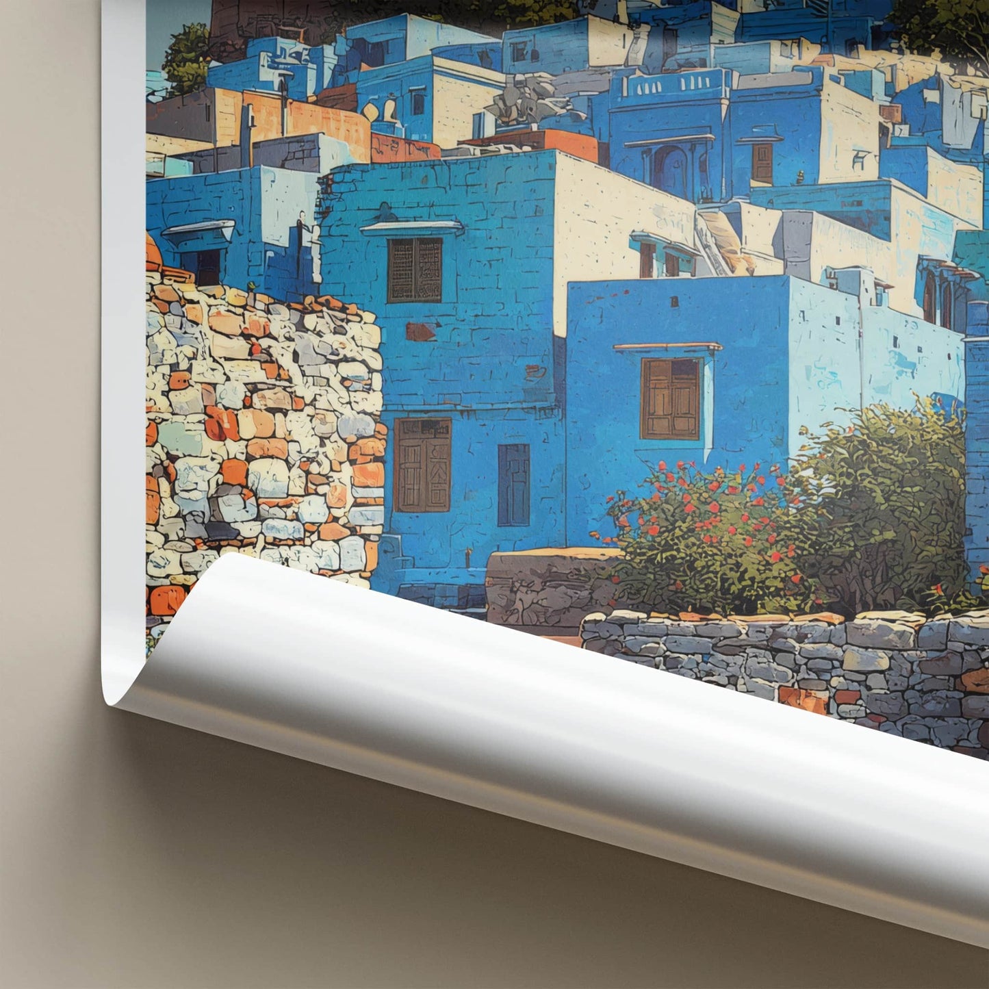 Bundi Poster - India Travel Art - Turquoise Village Fort Wall Decor