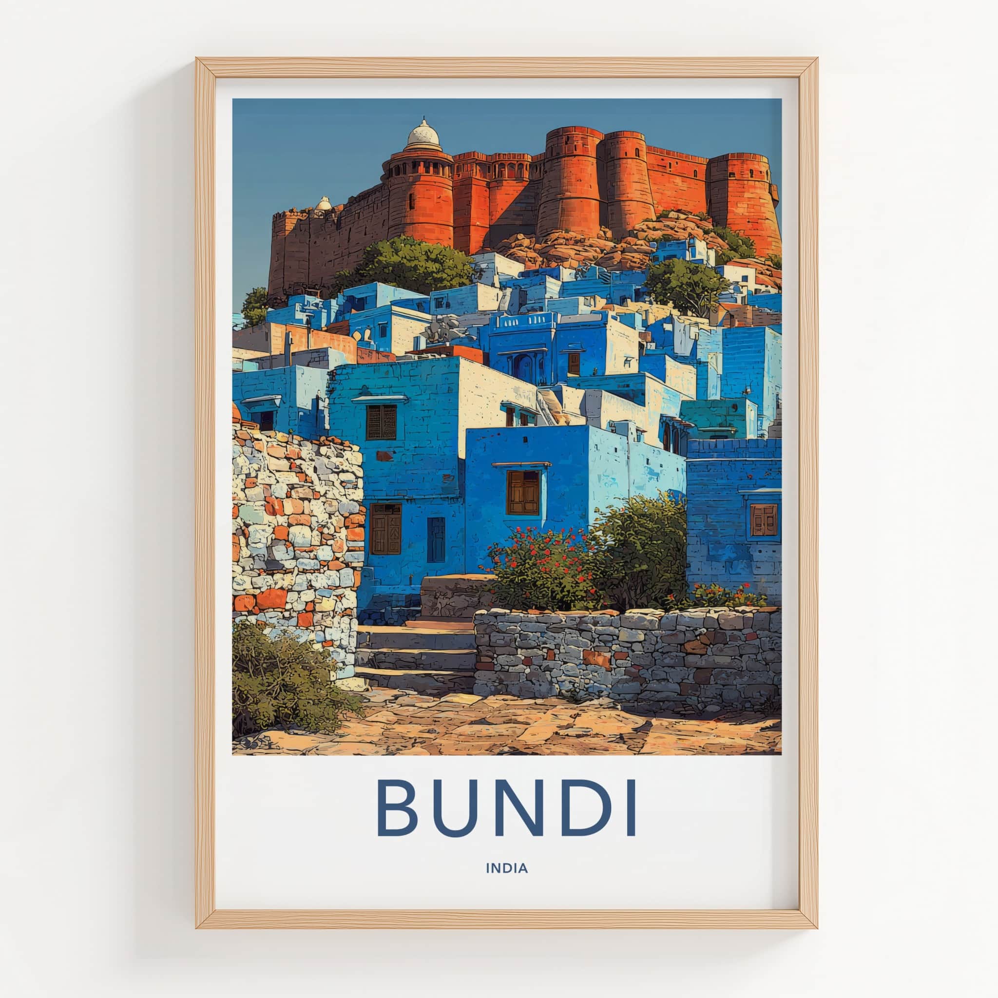 Bundi Poster - India Travel Art - Turquoise Village Fort Wall Decor