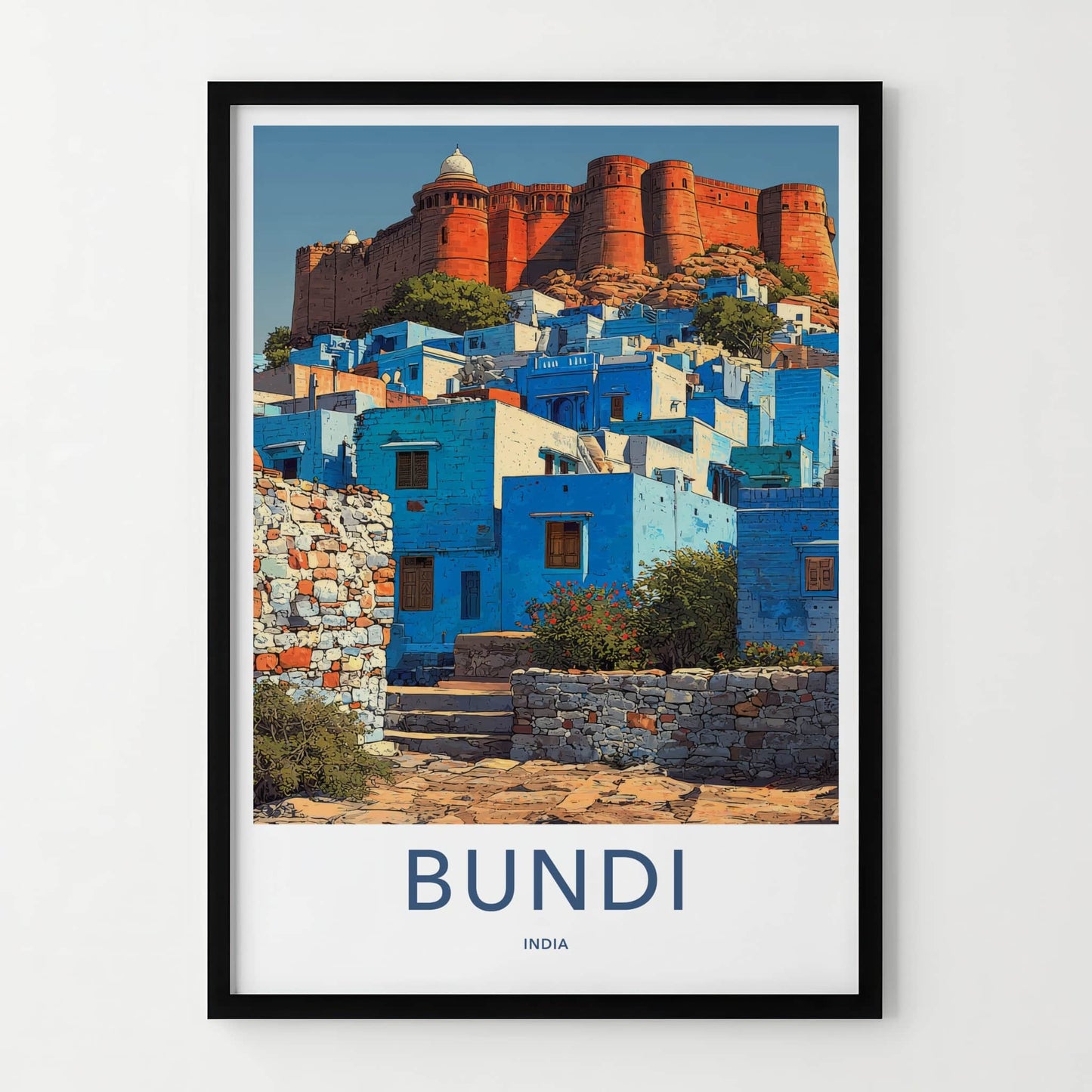 Bundi Poster - India Travel Art - Turquoise Village Fort Wall Decor