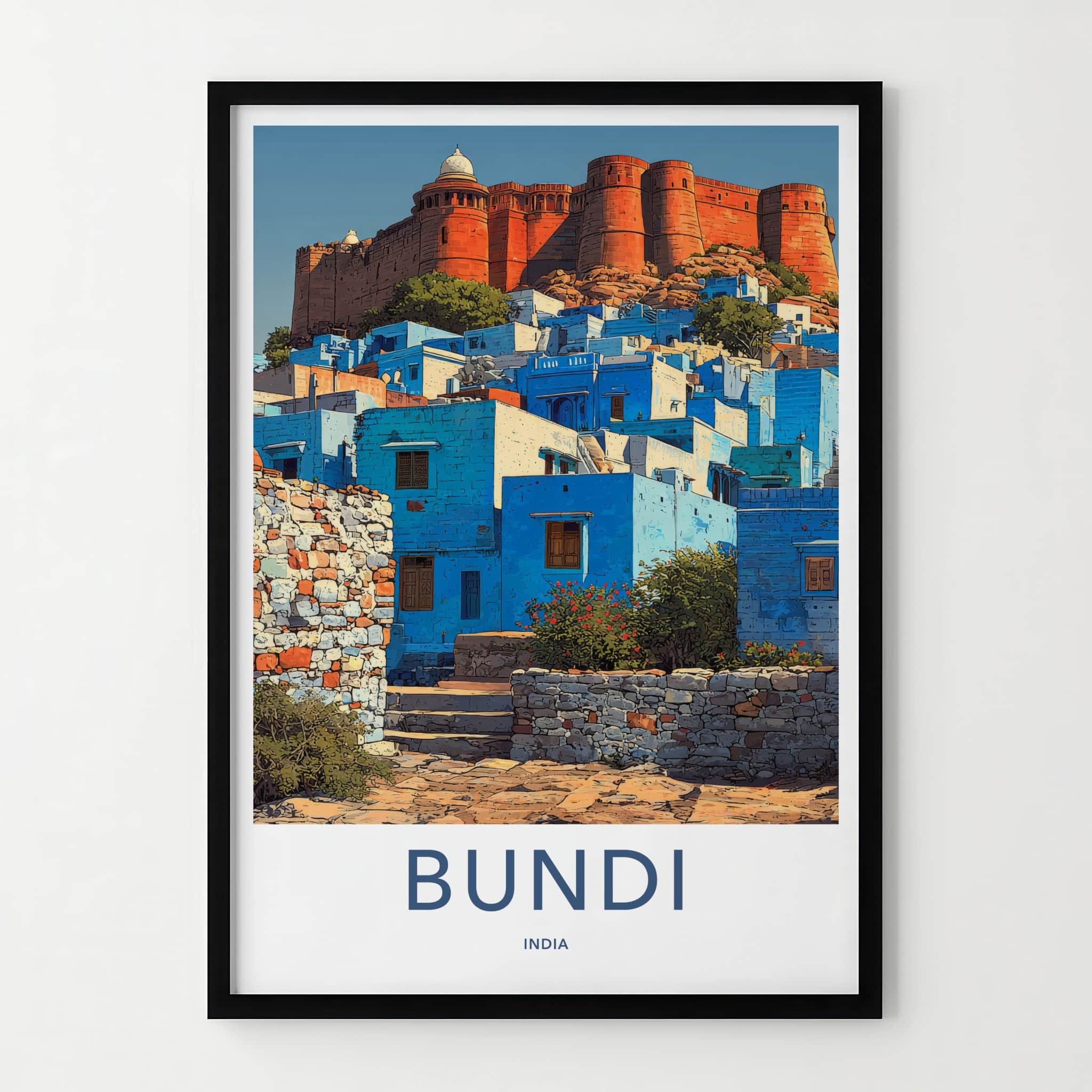 Bundi Poster - India Travel Art - Turquoise Village Fort Wall Decor