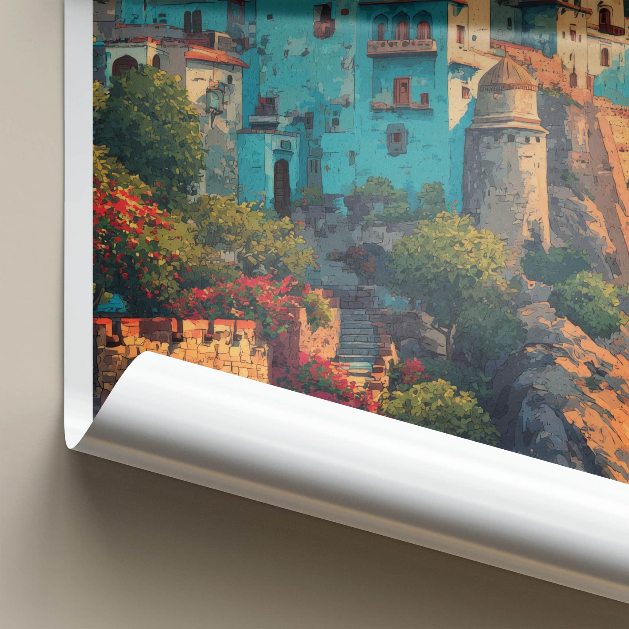 Bundi Poster - India Travel Print - Rajasthan Hillside Houses Home Decor