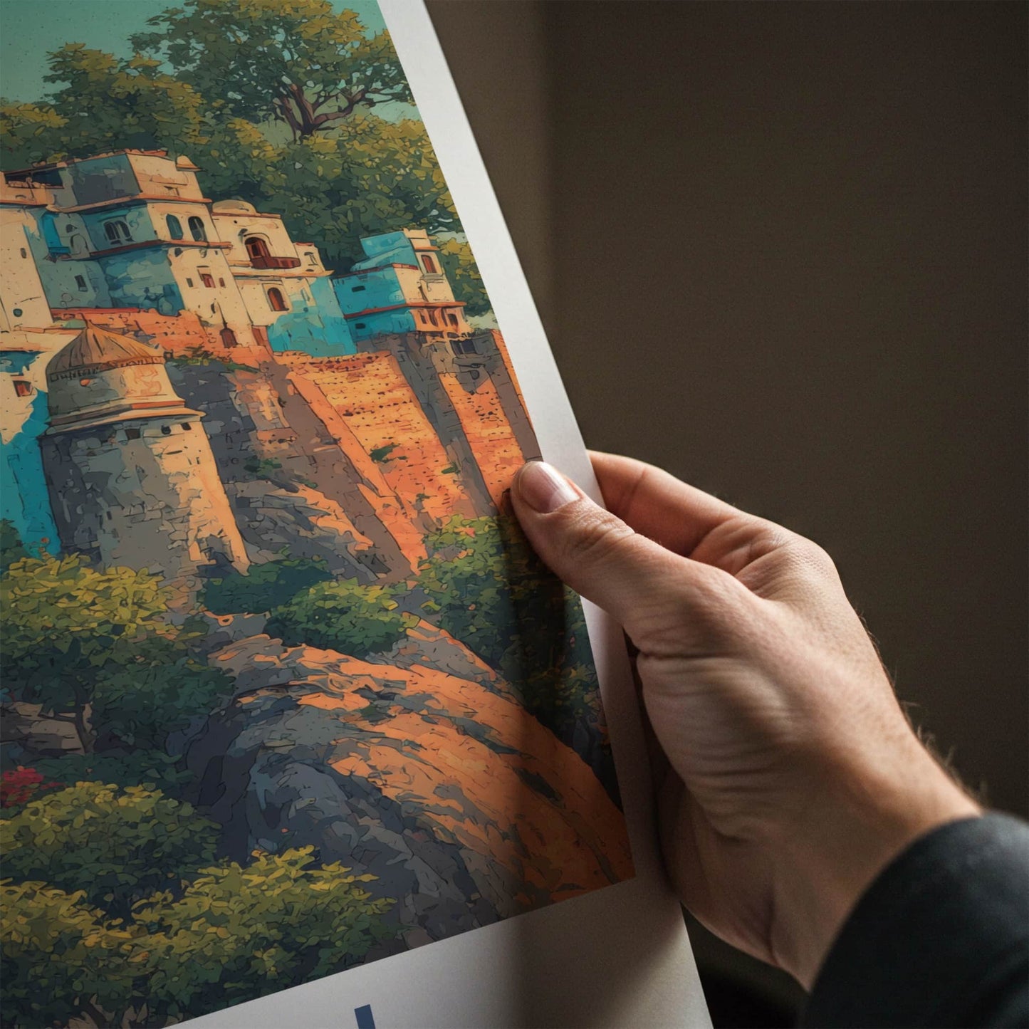 Bundi Poster - India Travel Print - Rajasthan Hillside Houses Home Decor