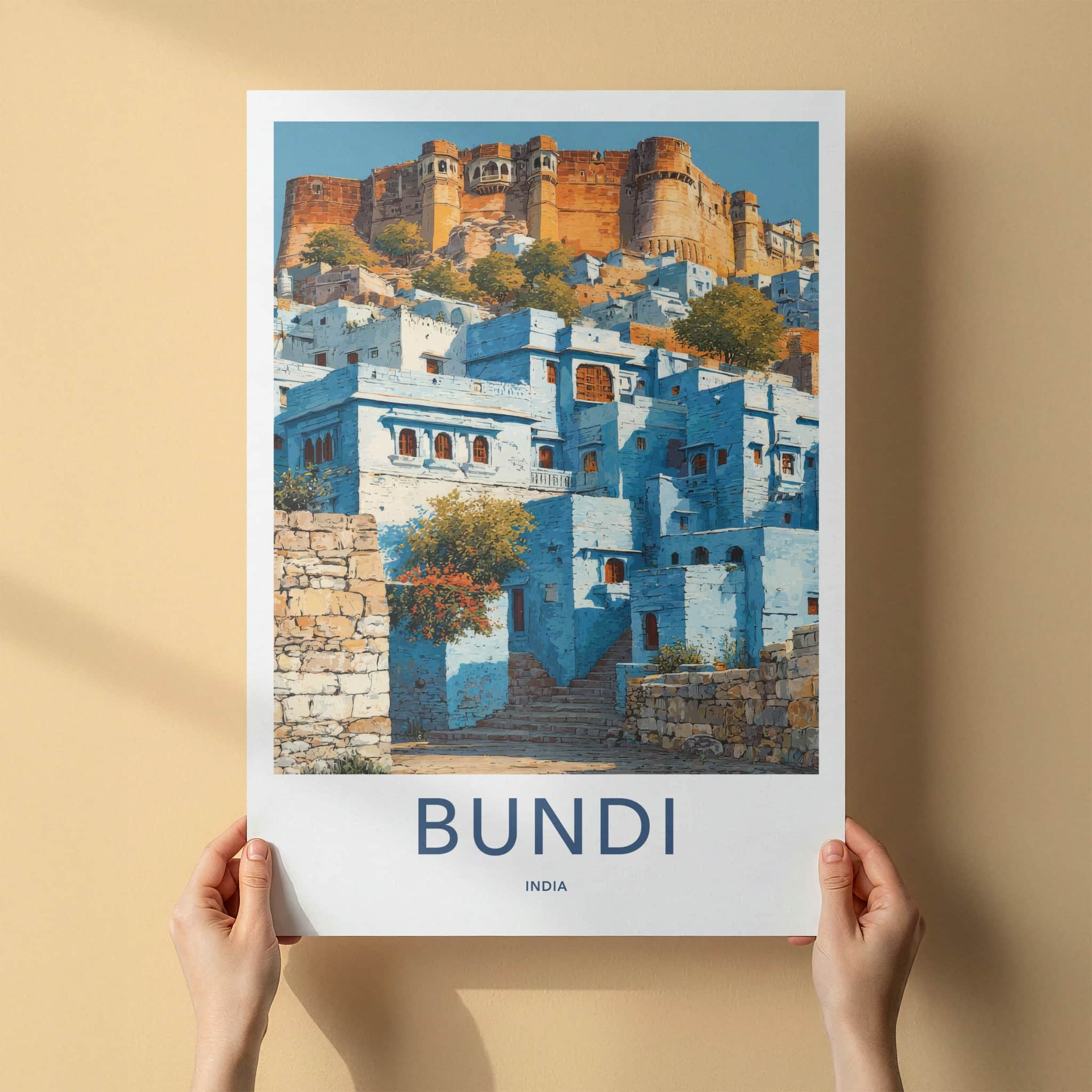Bundi Poster - Rajasthan Travel Art - Blue City Fortress Home Decor