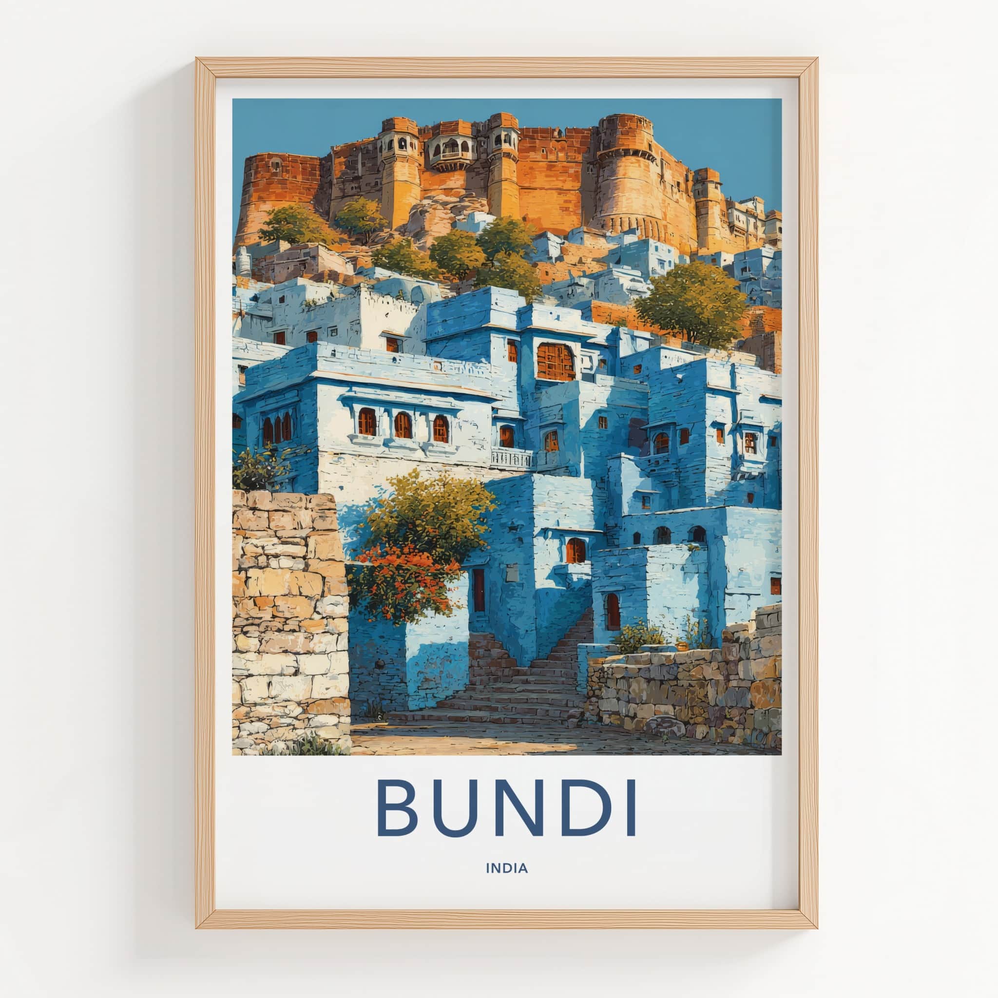 Bundi Poster - Rajasthan Travel Art - Blue City Fortress Home Decor