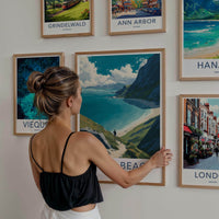 Bunes Beach Poster - Norway Travel Art - Coastal trail view Wall Decor