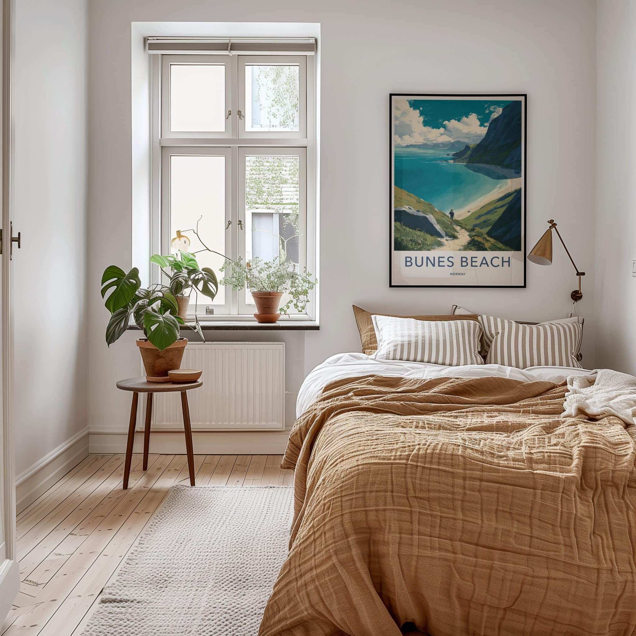 Bunes Beach Poster - Norway Travel Art - Coastal trail view Wall Decor