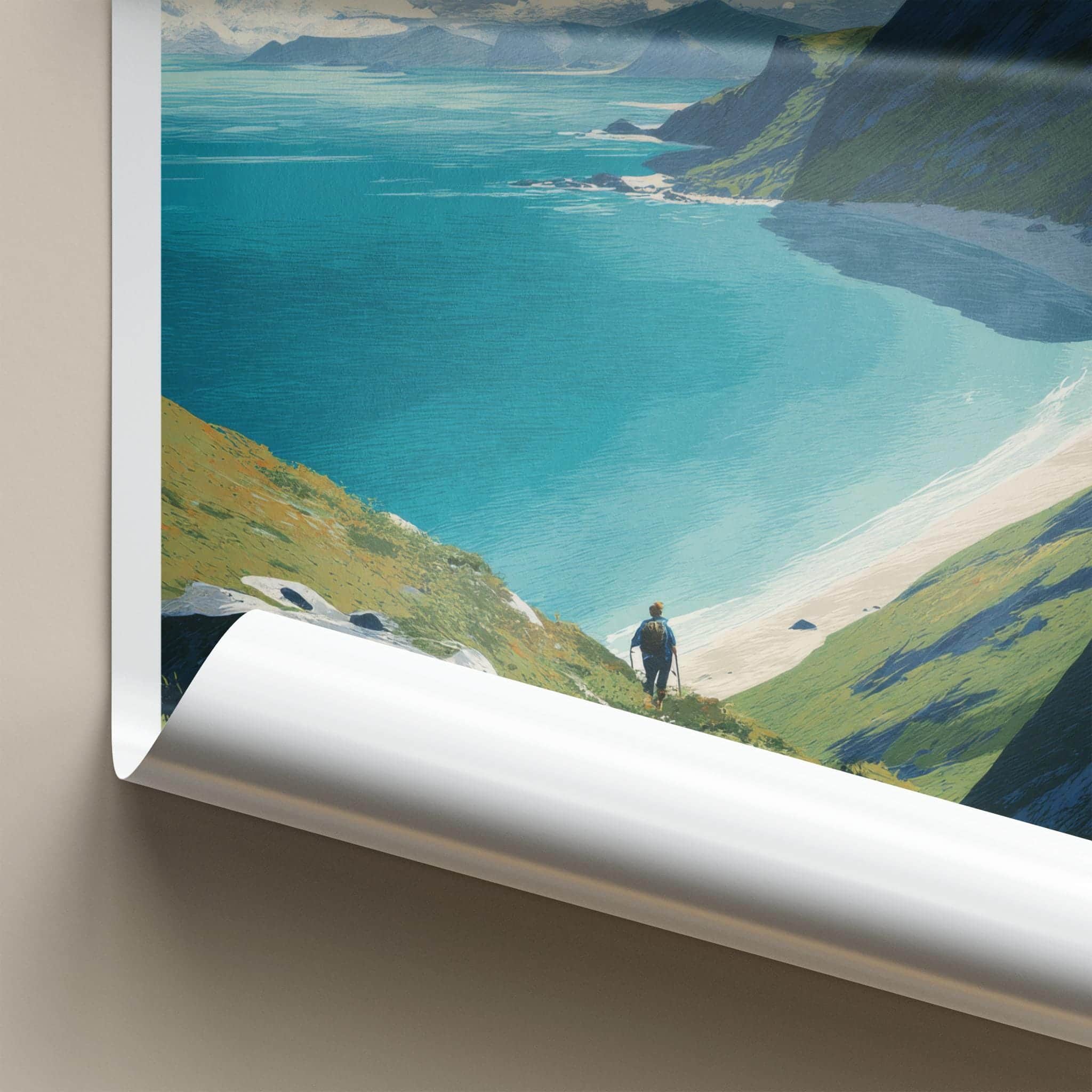 Bunes Beach Poster - Norway Travel Art - Coastal trail view Wall Decor