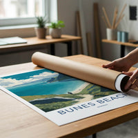 Bunes Beach Poster - Norway Travel Art - Coastal trail view Wall Decor