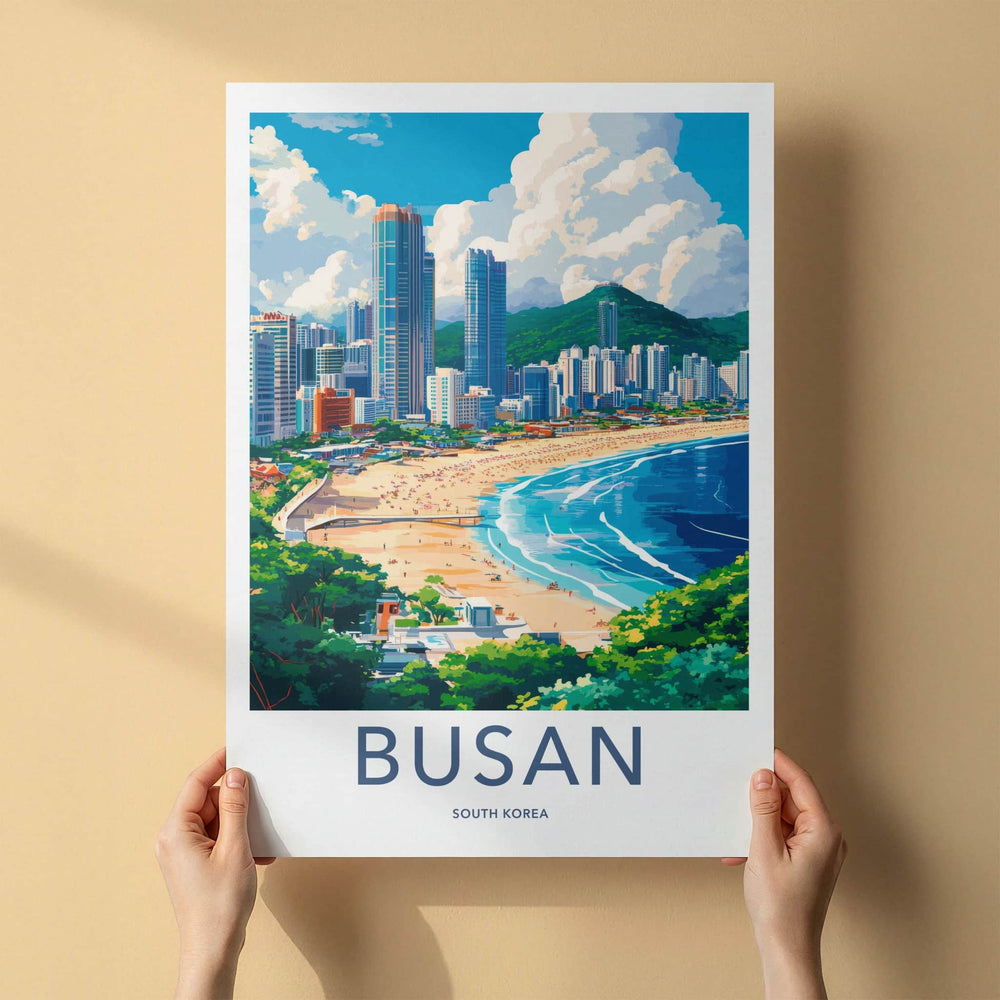 Busan Poster - South Korea Travel Art - Coastal Cityscape View Home Decor
