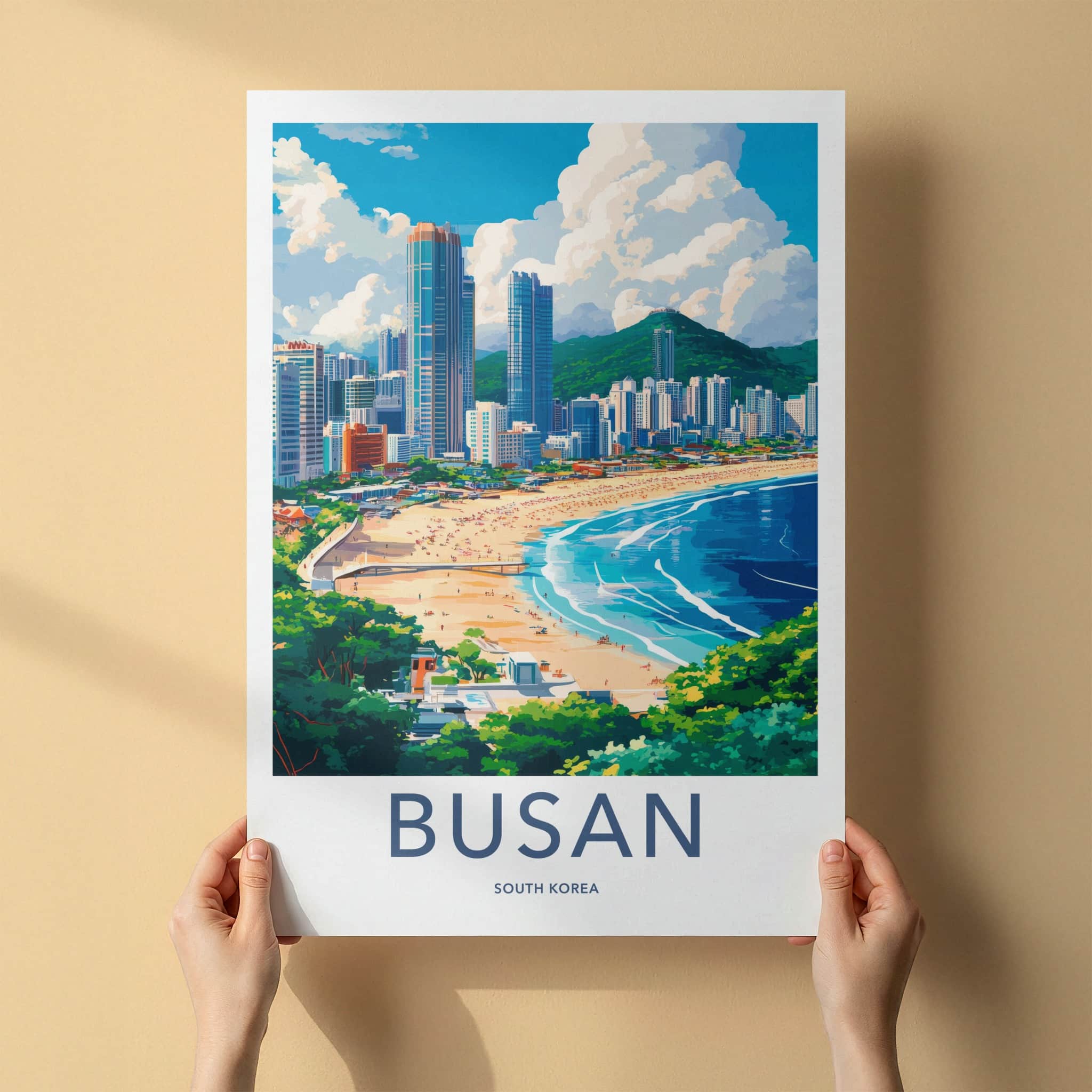 Busan Poster - South Korea Travel Art - Coastal Cityscape View Home Decor
