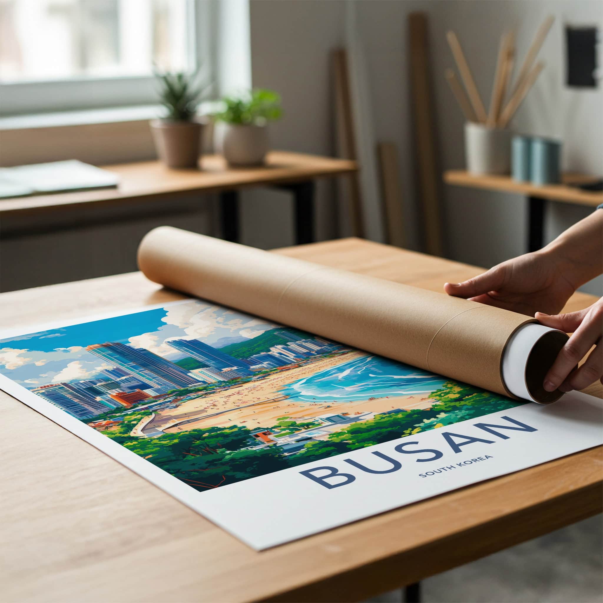 Busan Poster - South Korea Travel Art - Coastal Cityscape View Home Decor