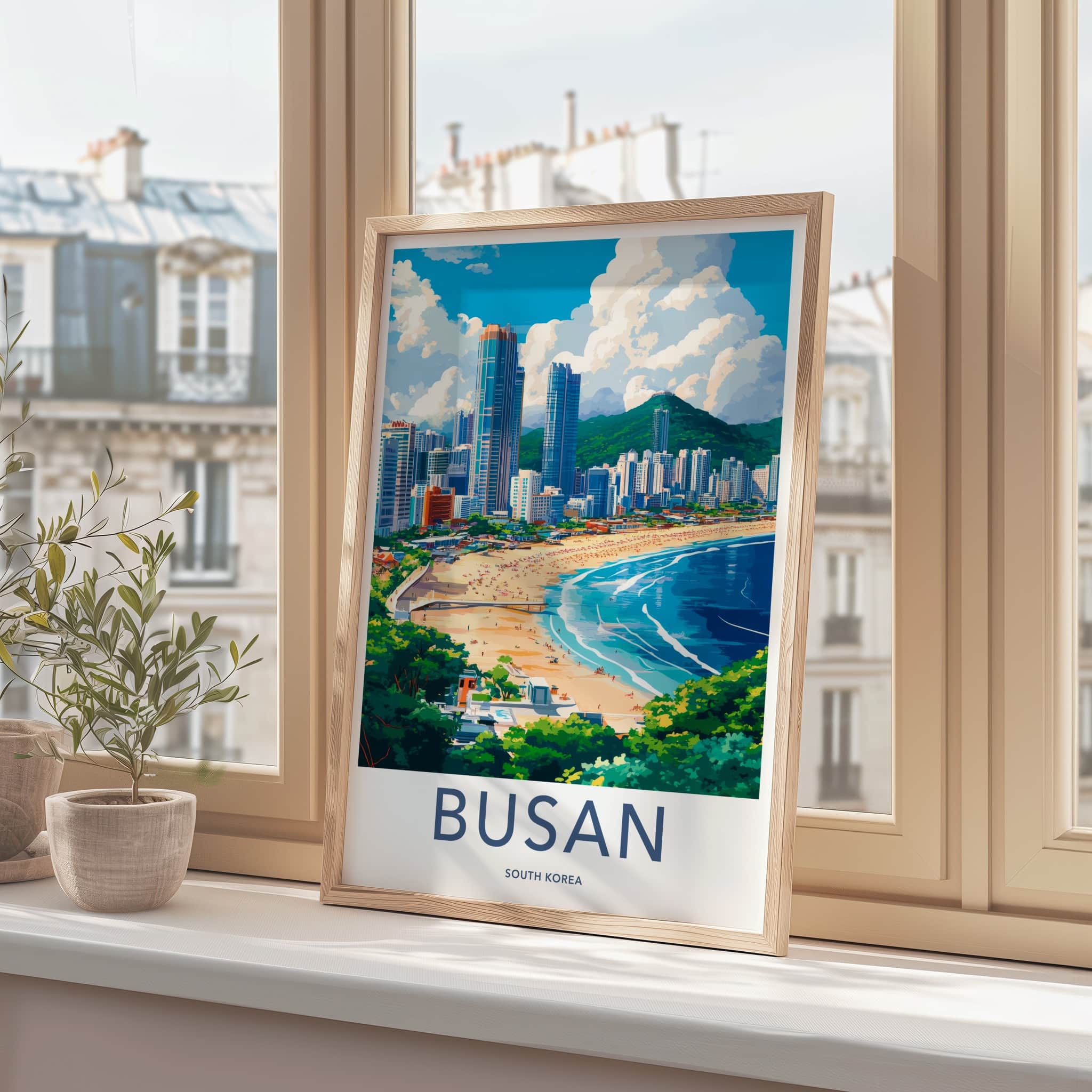 Busan Poster - South Korea Travel Art - Coastal Cityscape View Home Decor