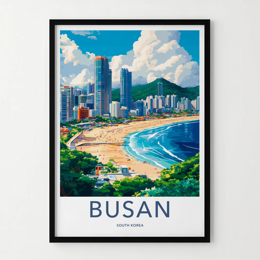 Busan Poster - South Korea Travel Art - Coastal Cityscape View Home Decor
