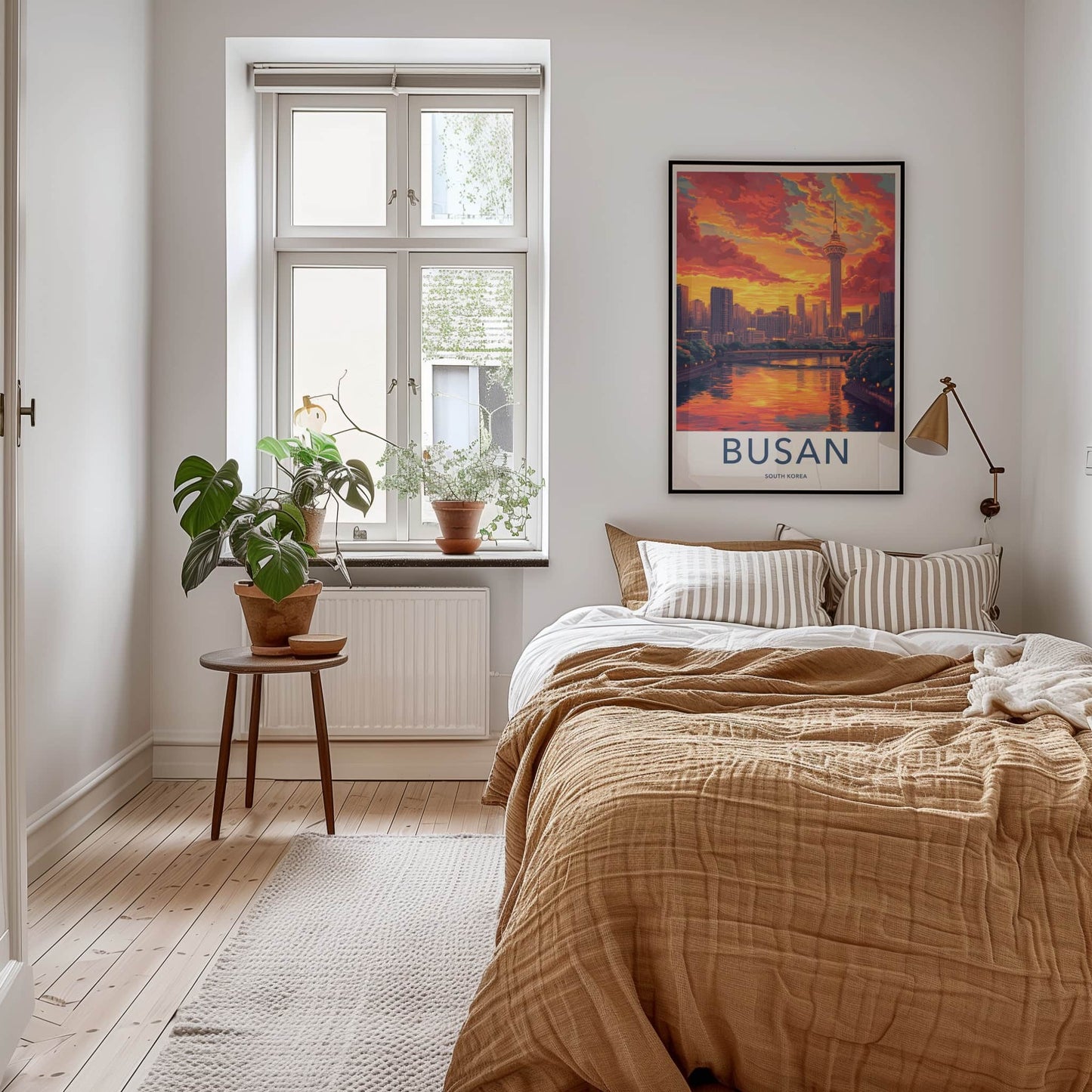 Busan Poster - South Korea Travel Art - Fiery Sunset Skyline Home Decor