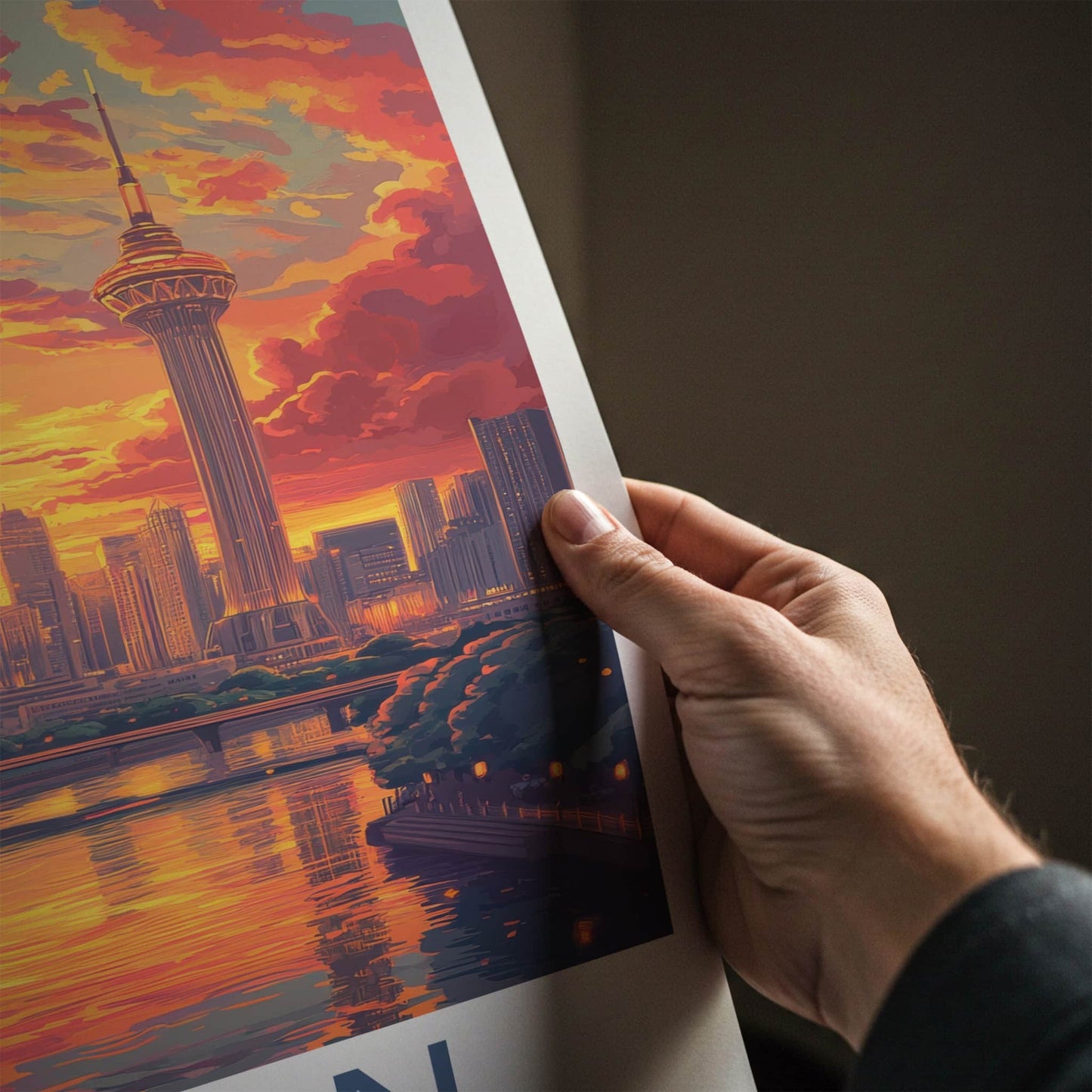 Busan Poster - South Korea Travel Art - Fiery Sunset Skyline Home Decor