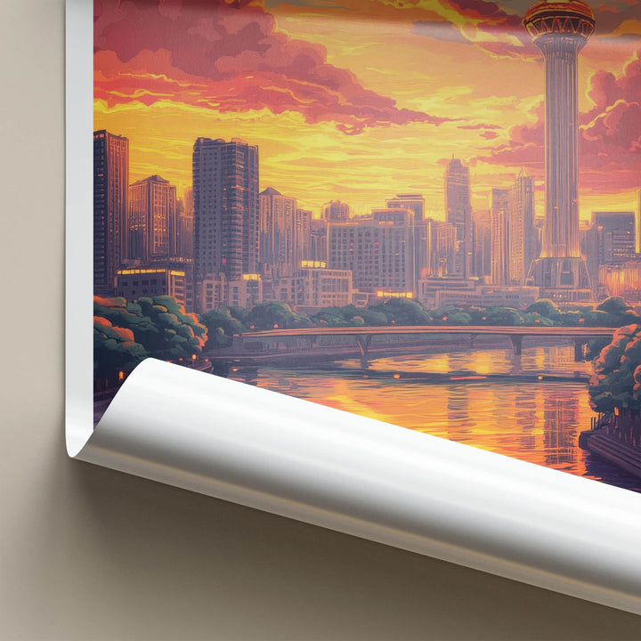 Busan Poster - South Korea Travel Art - Fiery Sunset Skyline Home Decor