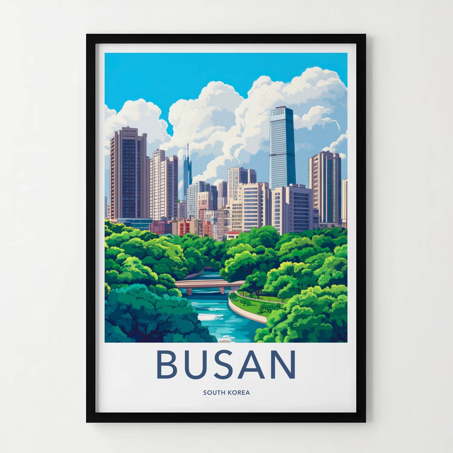 Busan Poster - South Korea Travel Art - Urban River Landscape Home Decor