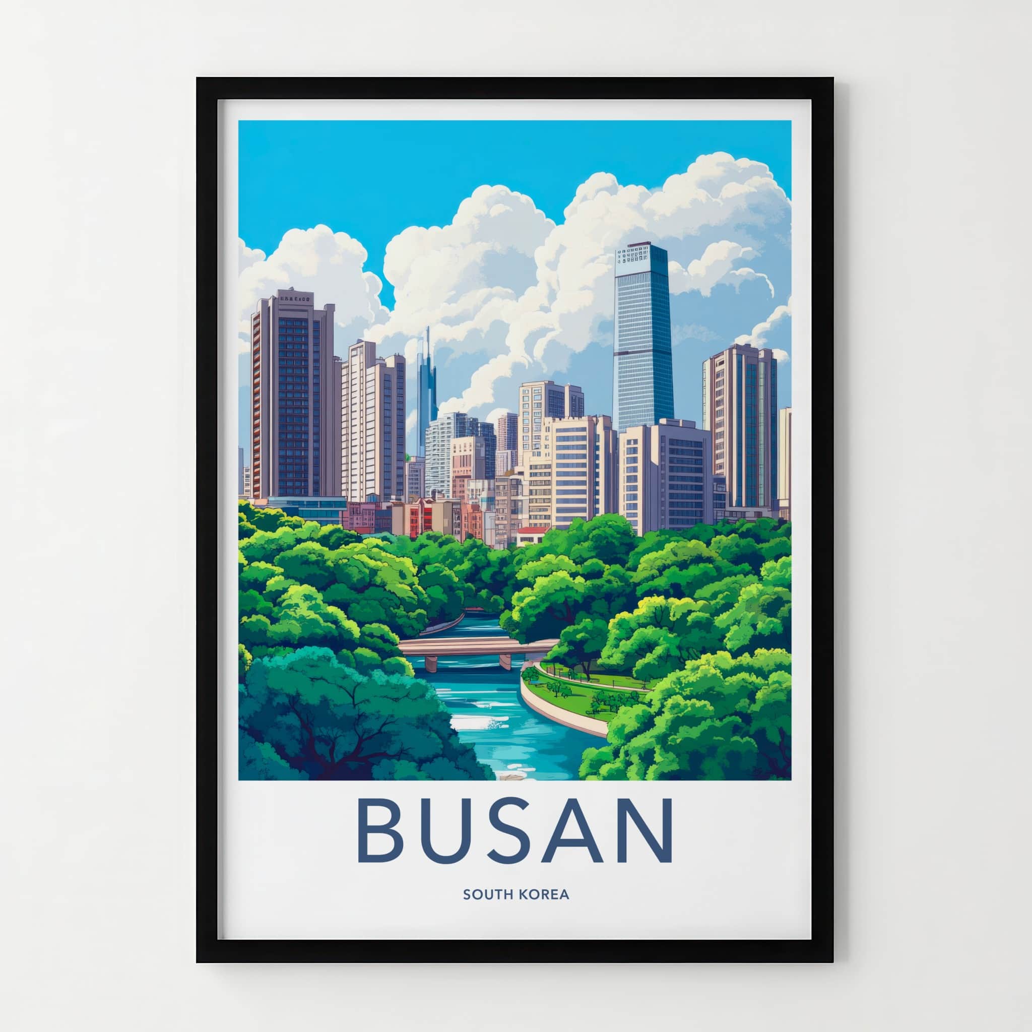 Busan Poster - South Korea Travel Art - Urban River Landscape Home Decor