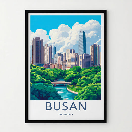 Busan Poster - South Korea Travel Art - Urban River Landscape Home Decor