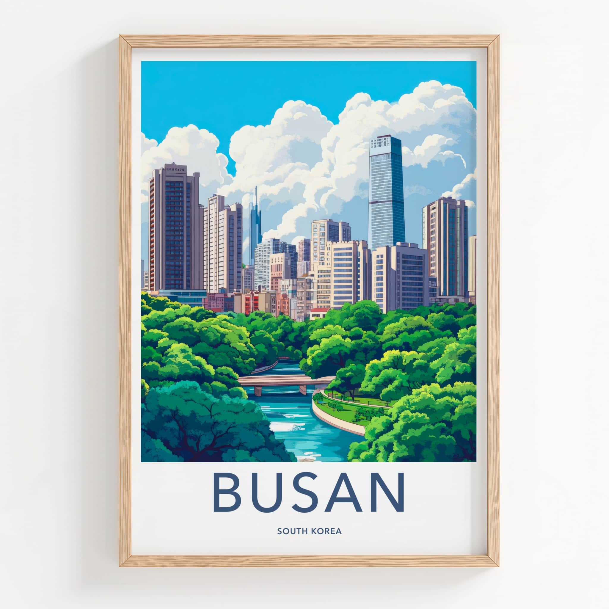 Busan Poster - South Korea Travel Art - Urban River Landscape Home Decor