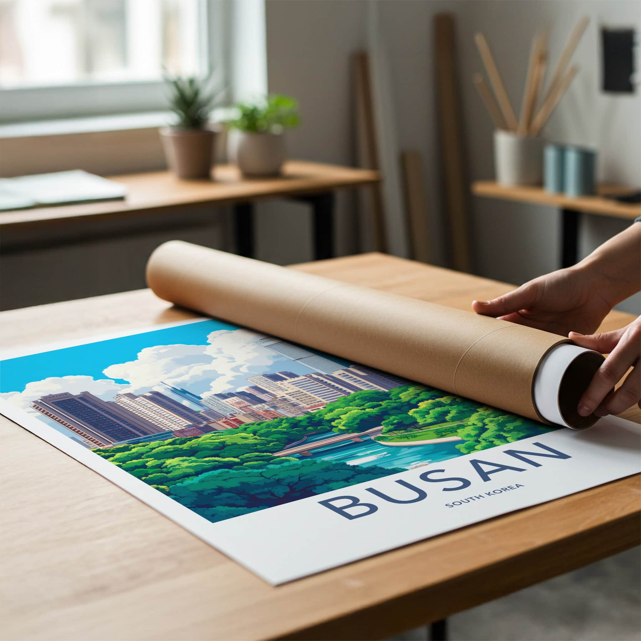Busan Poster - South Korea Travel Art - Urban River Landscape Home Decor