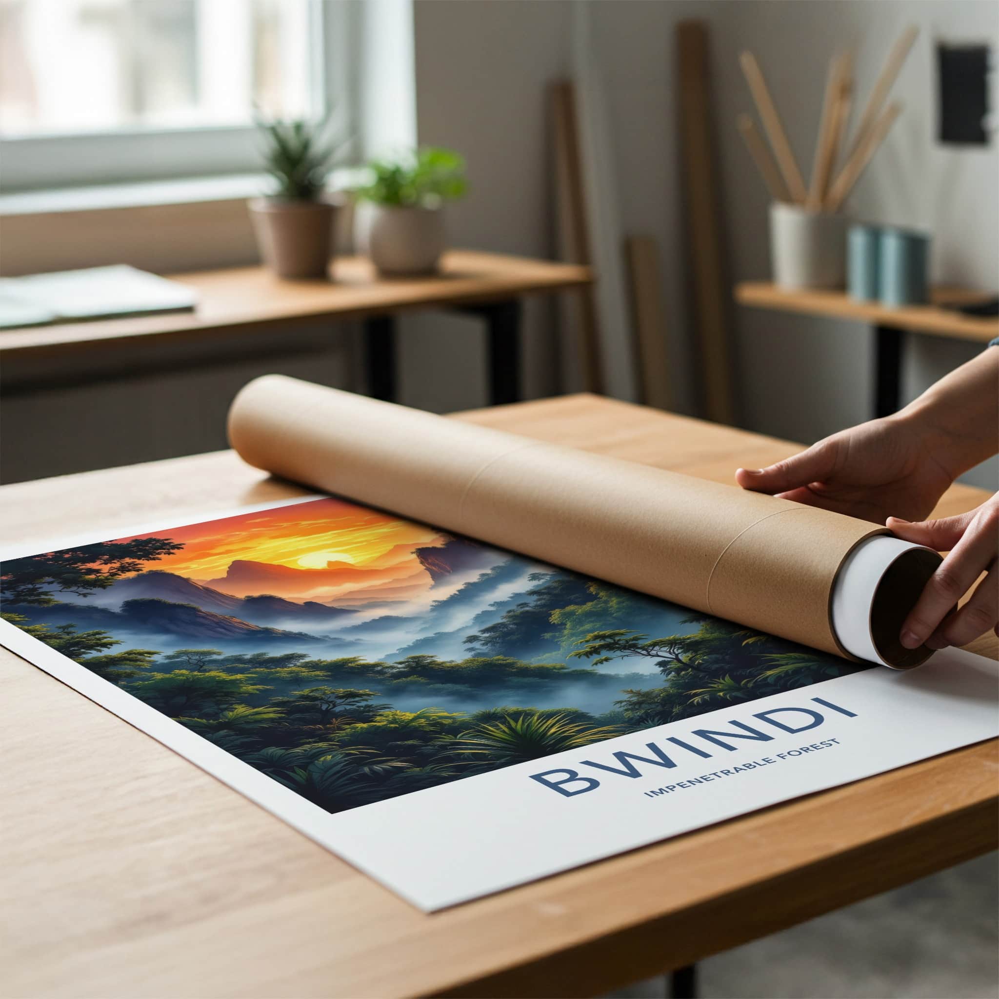 Bwindi Impenetrable Forest Poster - Uganda Travel Art - Jungle Mist Sunset Home Decor