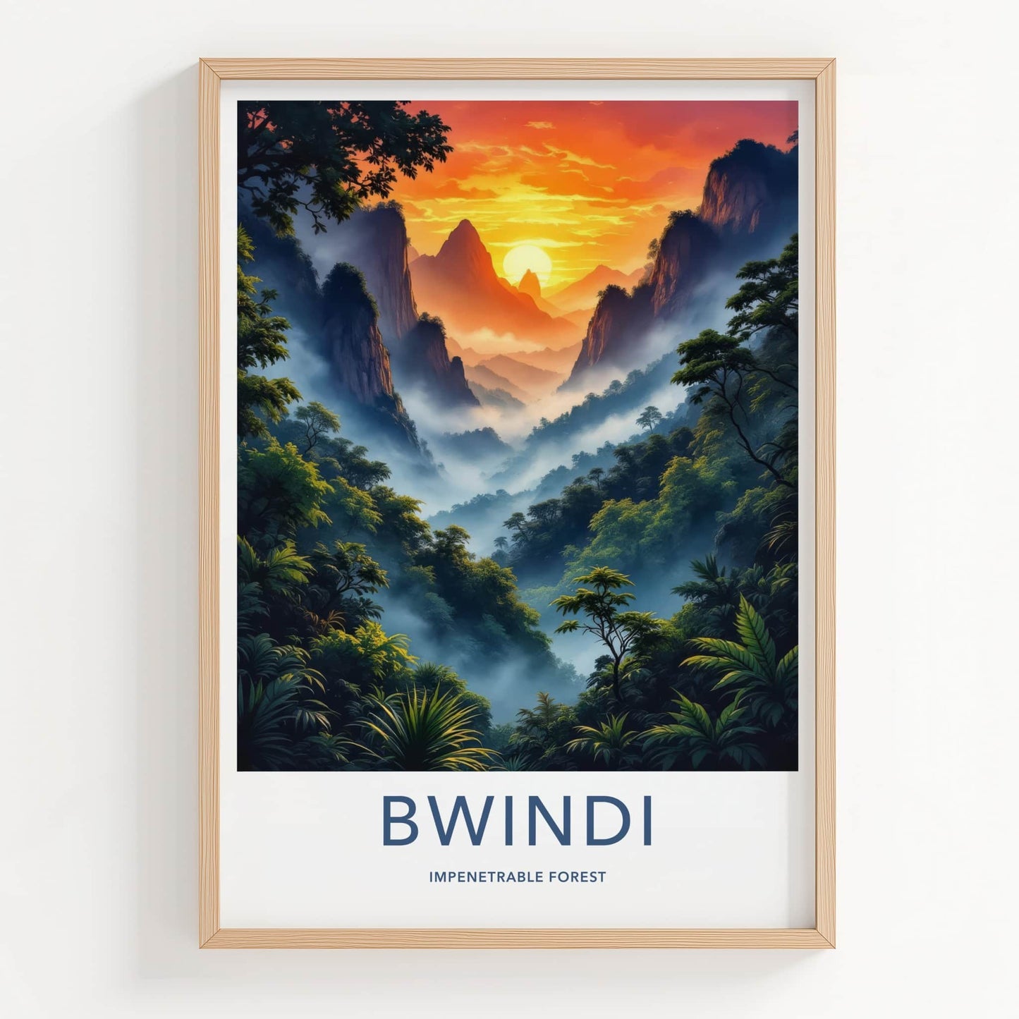 Bwindi Impenetrable Forest Poster - Uganda Travel Art - Jungle Mist Sunset Home Decor