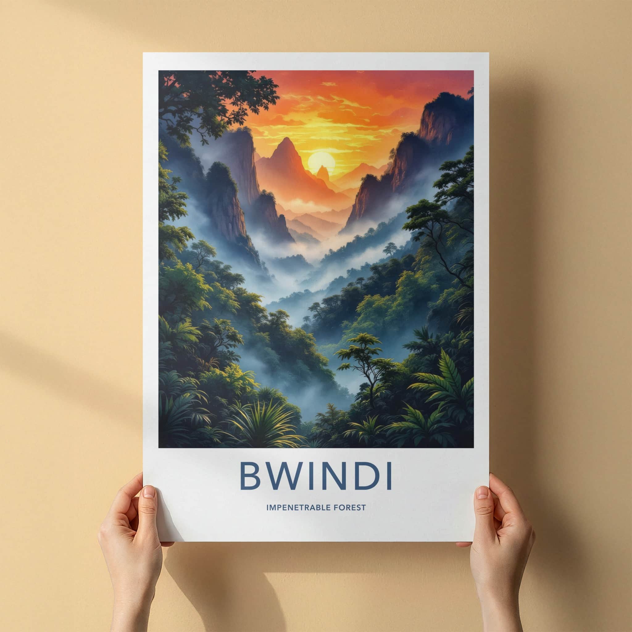Bwindi Impenetrable Forest Poster - Uganda Travel Art - Jungle Mist Sunset Home Decor