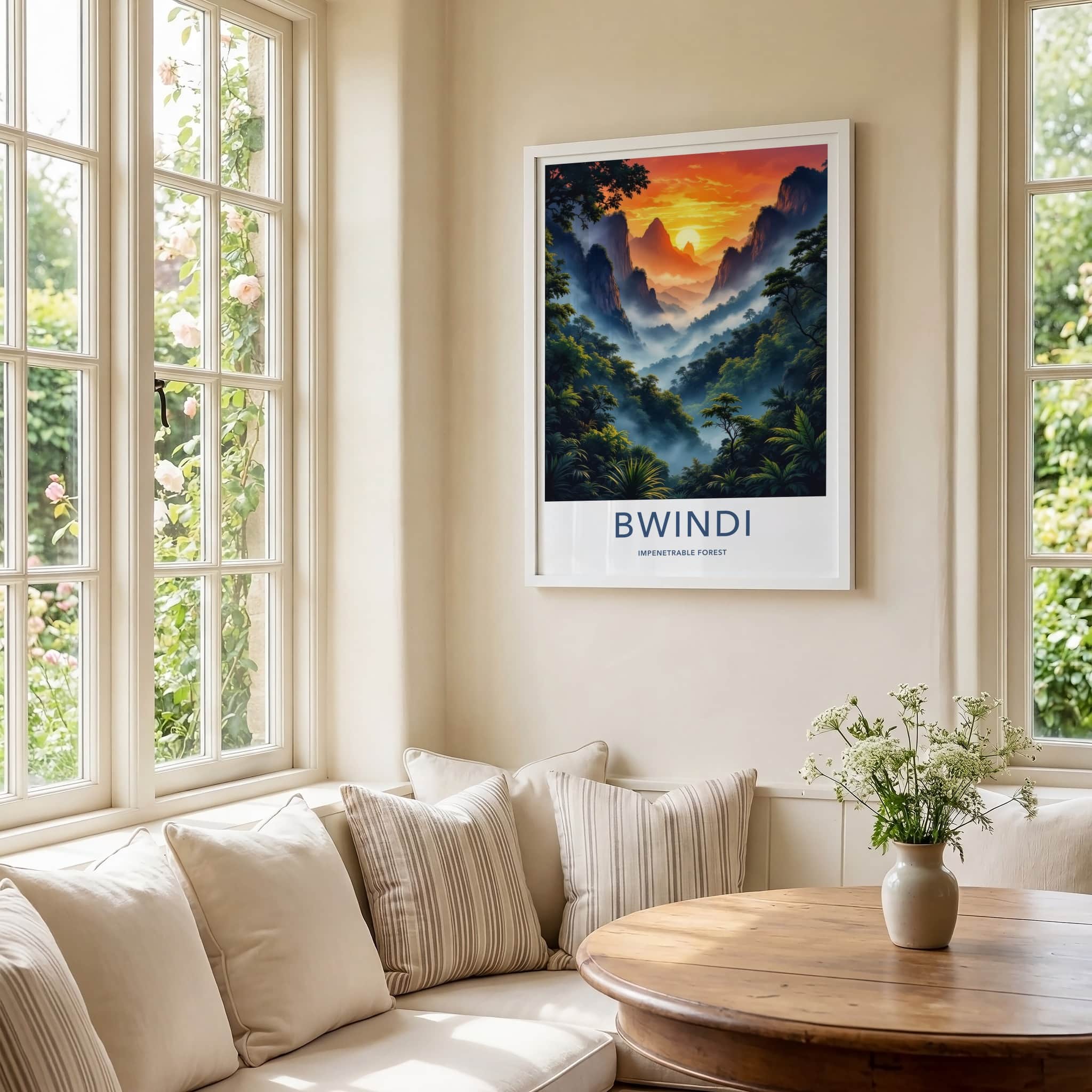 Bwindi Impenetrable Forest Poster - Uganda Travel Art - Jungle Mist Sunset Home Decor