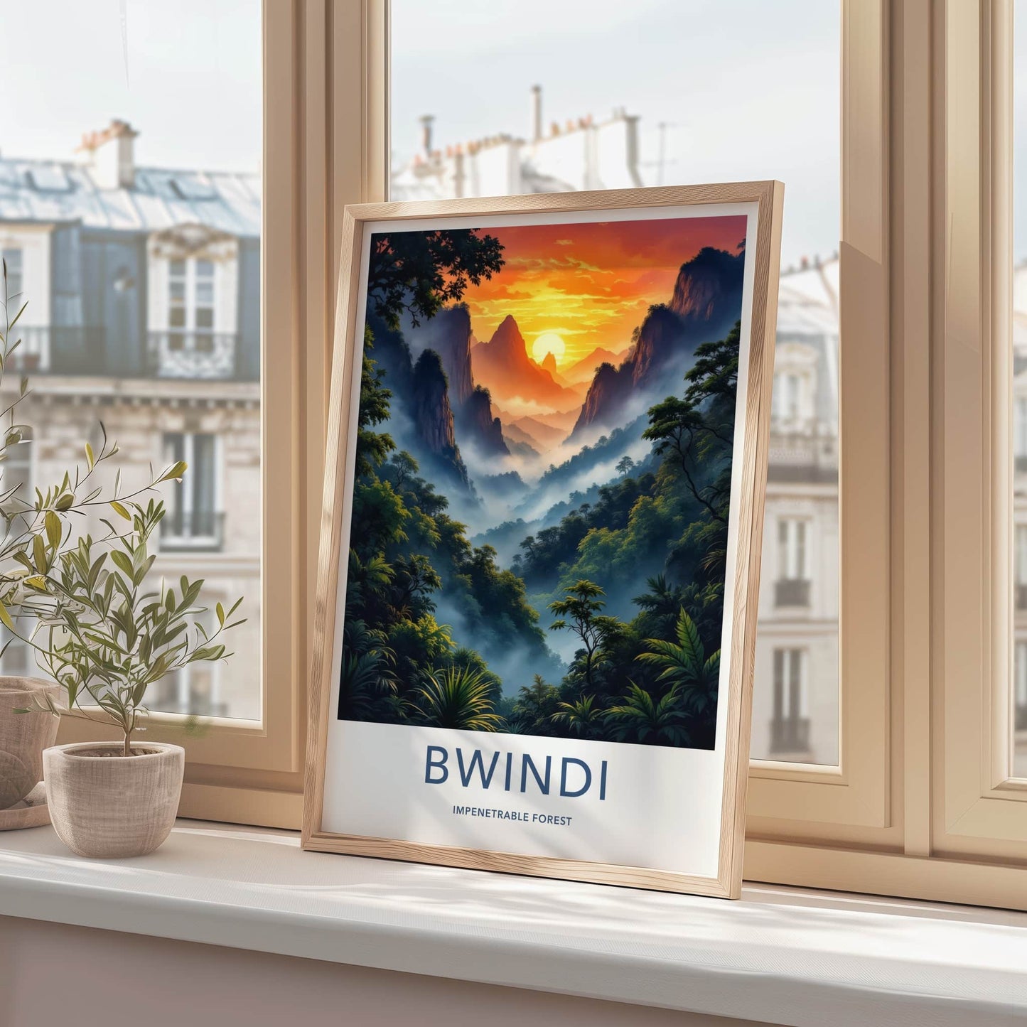 Bwindi Impenetrable Forest Poster - Uganda Travel Art - Jungle Mist Sunset Home Decor